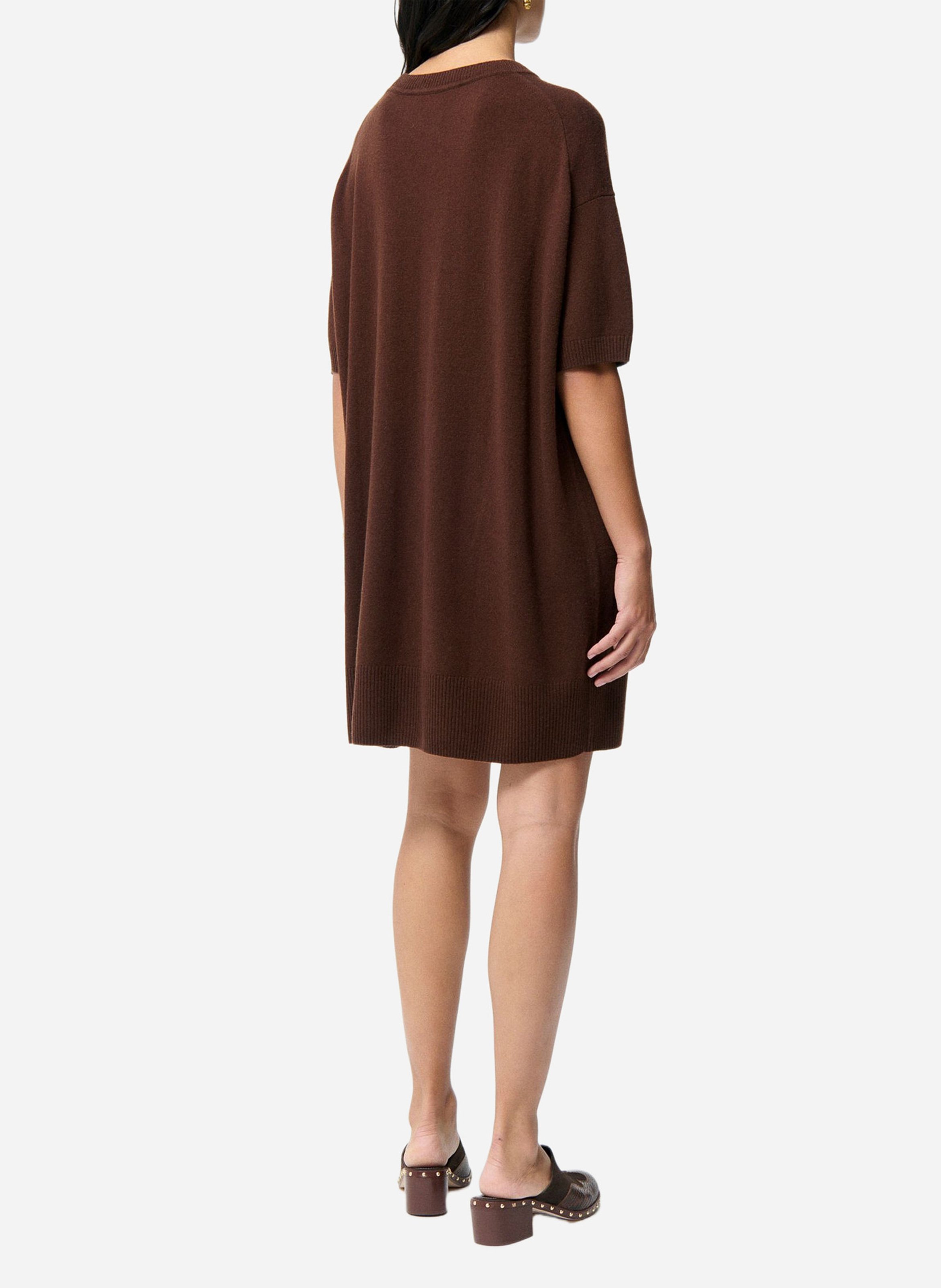 Short round-neck merino wool dress VANESSA BRUNO Brown