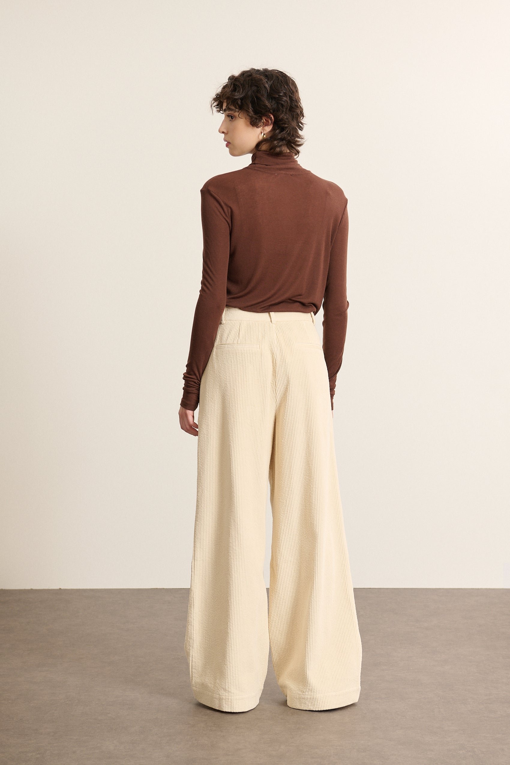 High-waisted wide-leg corduroy trousers with pleats GARANCE PARIS White