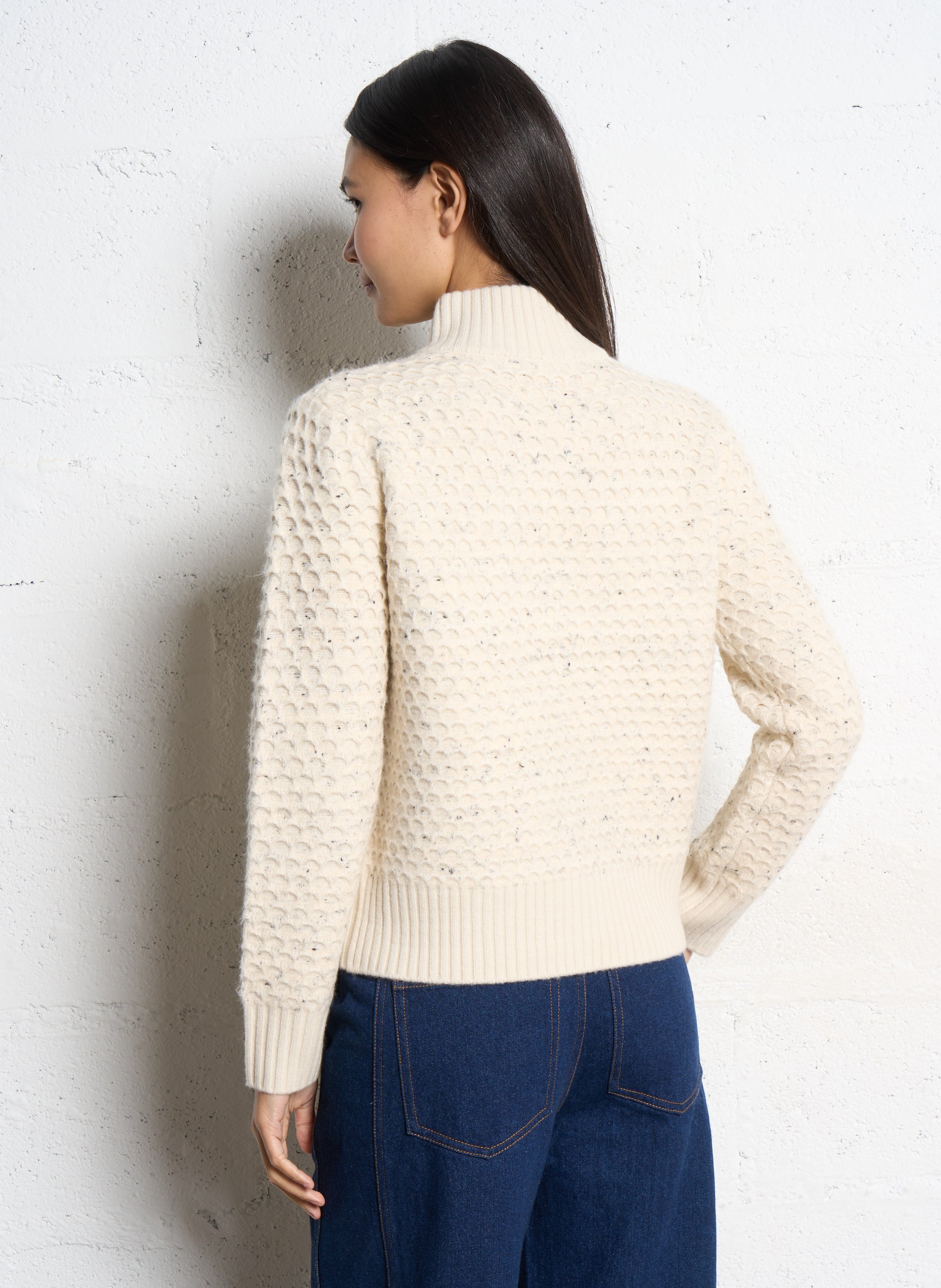 Straight jacket with high collar in knit MAISON 123 Beige