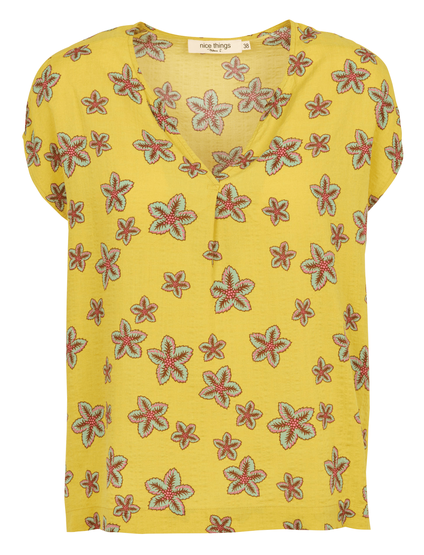 Top imprimé col tunisien en coton mélangé NICE THINGS Jaune