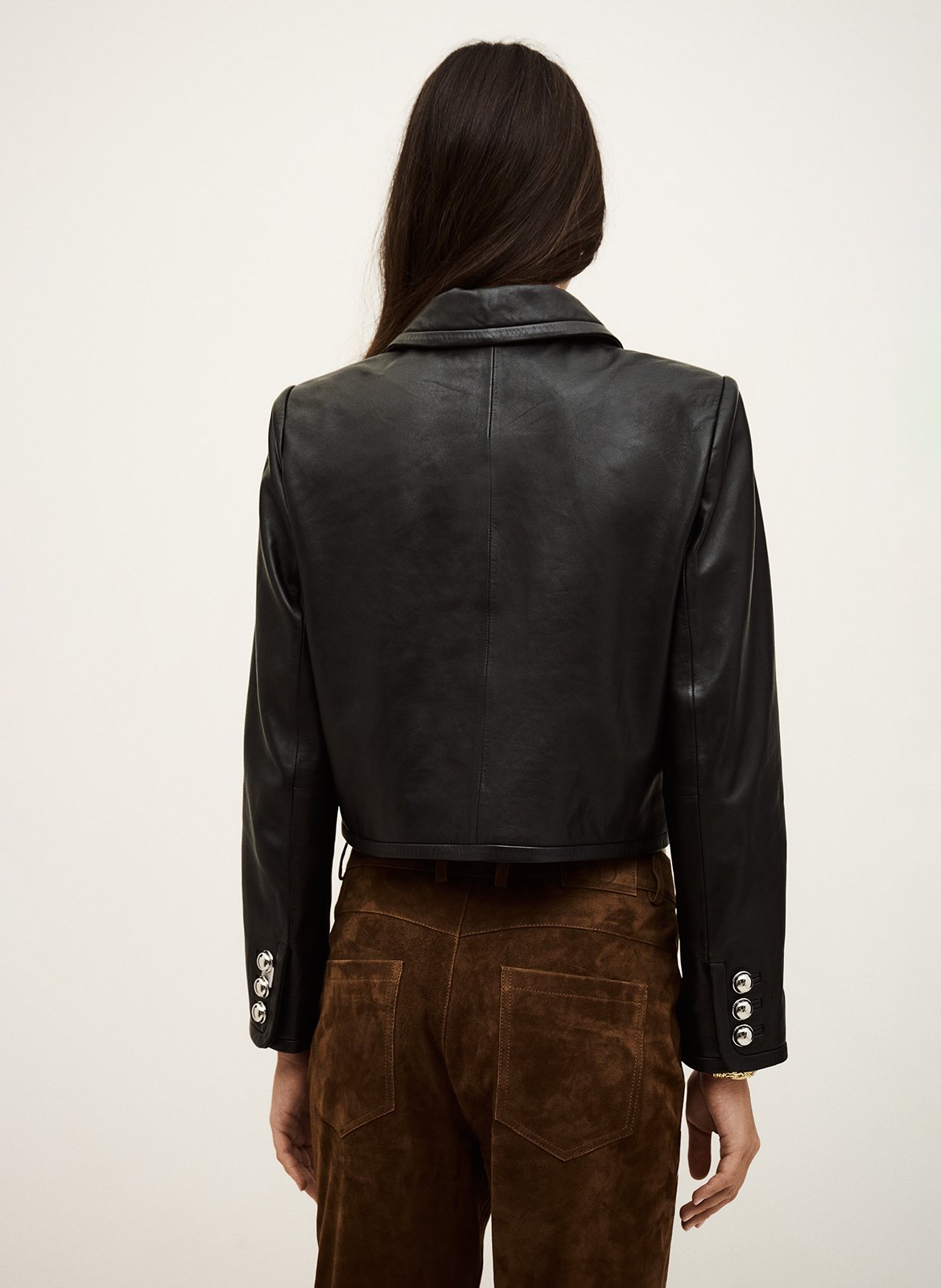 Lamsleren jack met klassieke kraag BA&SH Zwart