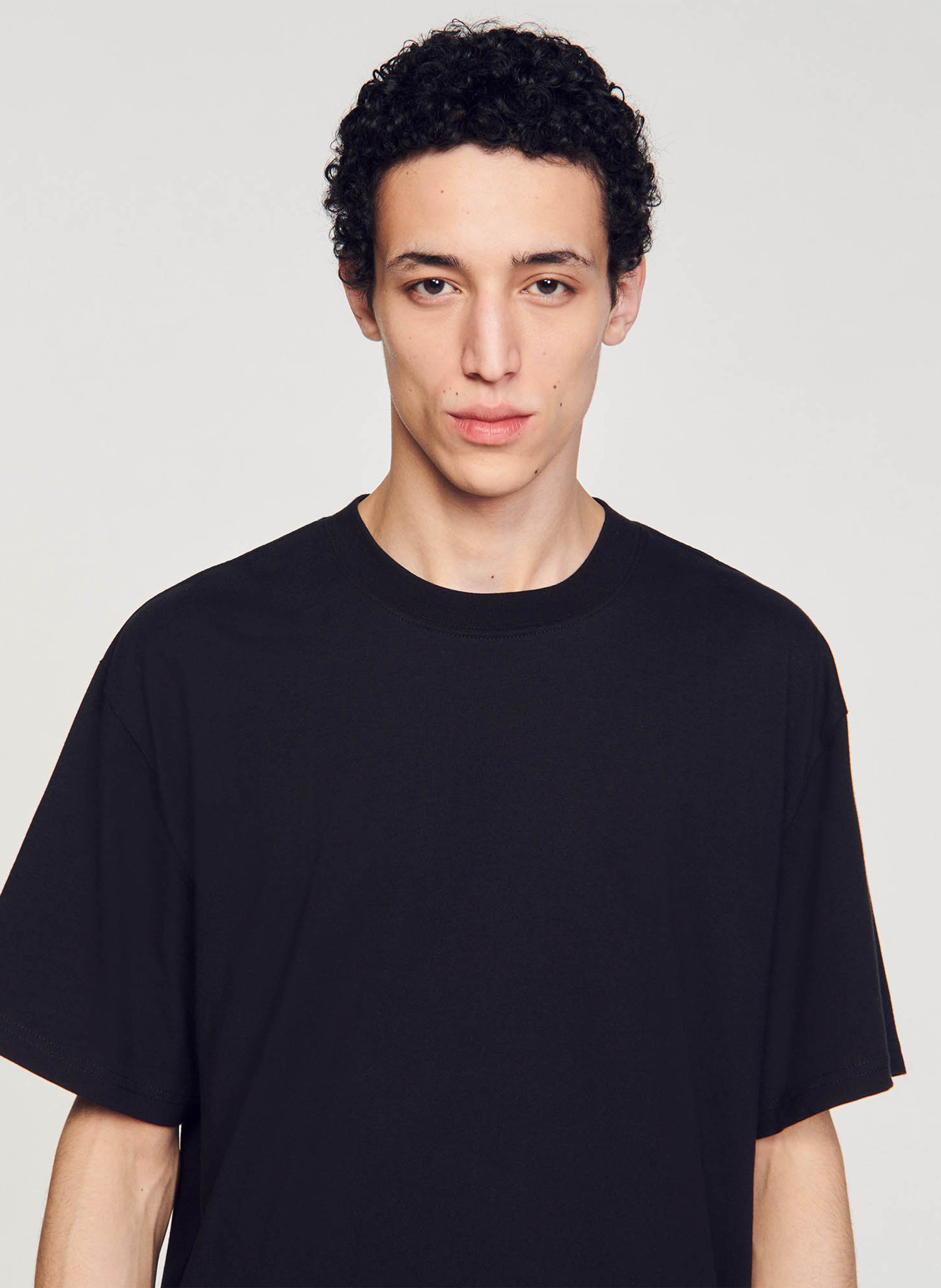 Oversized, katoenen T-shirt met ronde hals SANDRO Zwart