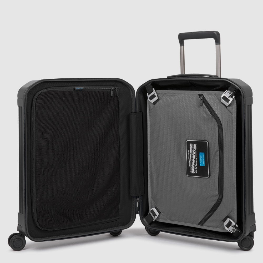 Cabin trolley suitcase with 4 wheels, TSA lock, and USB and USB type-C ports PIQUADRO Black