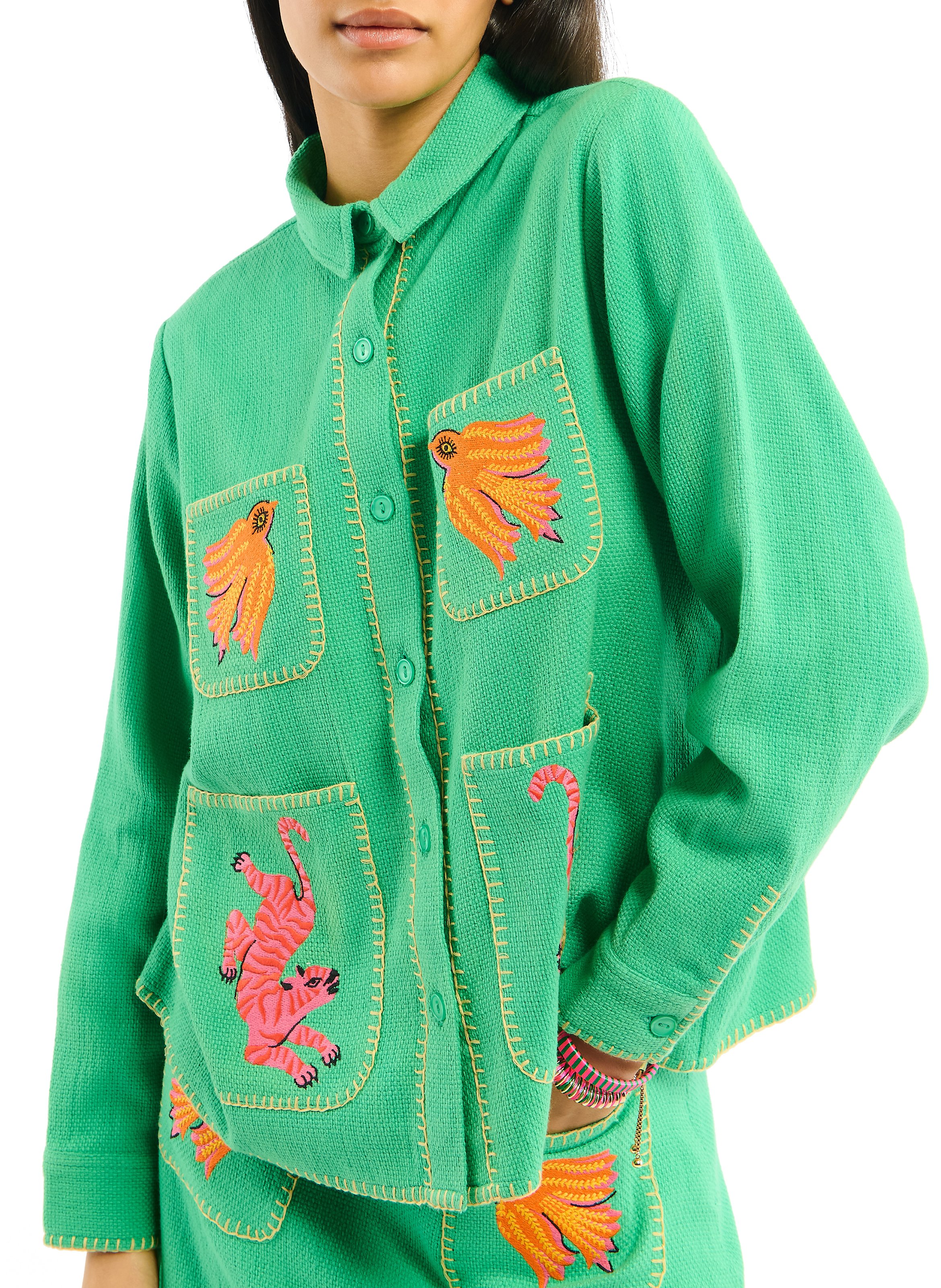 Straight shirt with cotton embroideries WILD Green