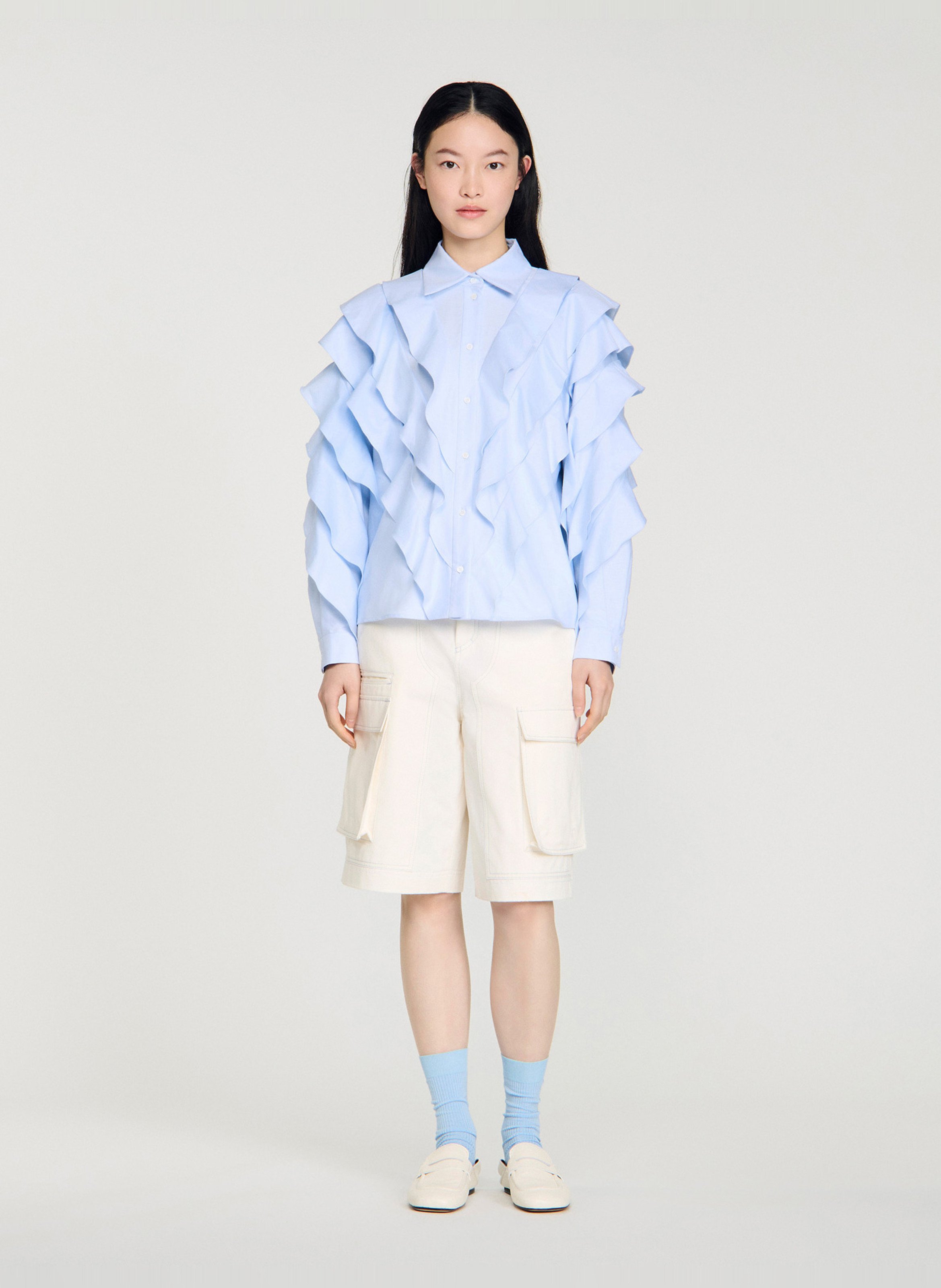 Chemise col classique manches contrastantes en coton SANDRO Blue