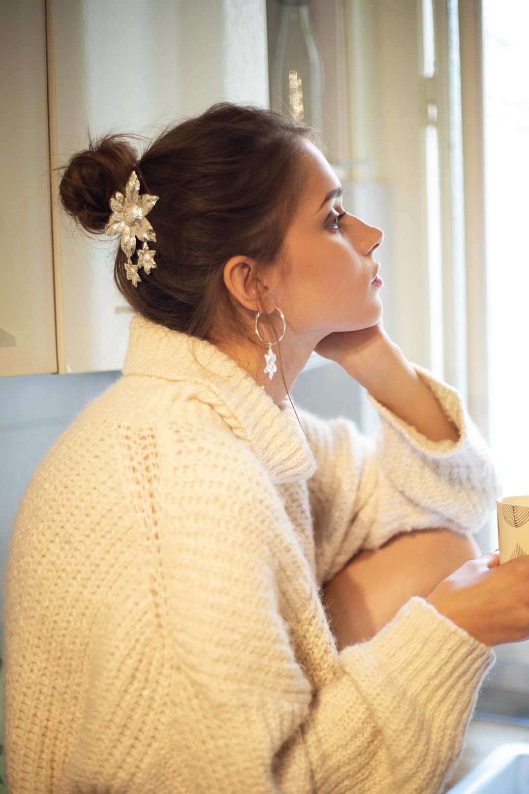 HESPÉRIS - Fine gold-plated flower maxi hair slide Silver