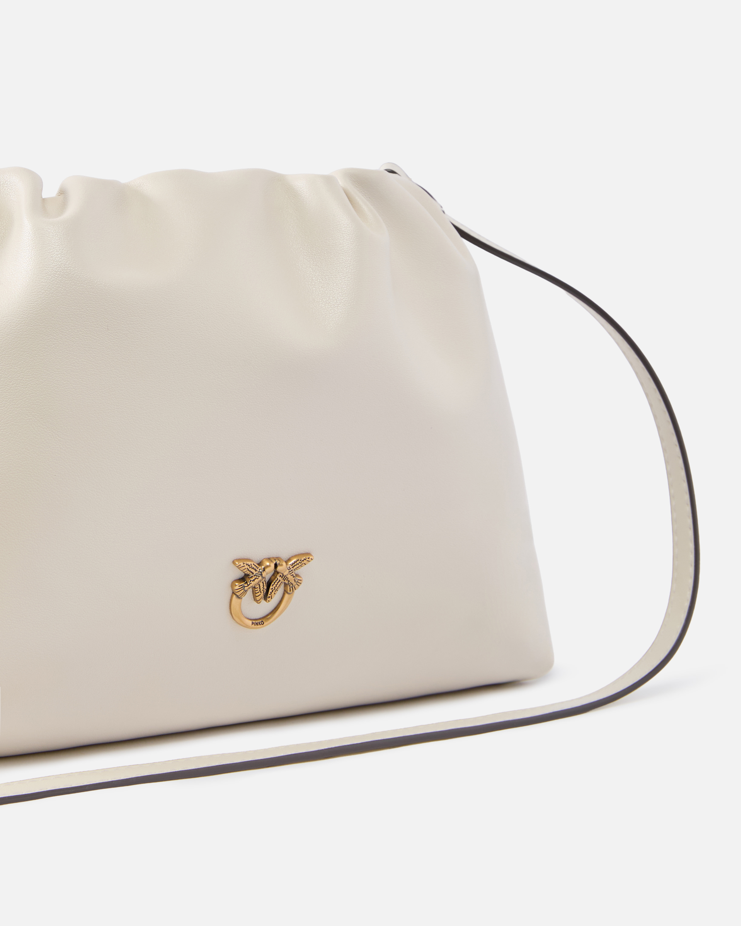 Small leather shoulder bag with drawstring PINKO White