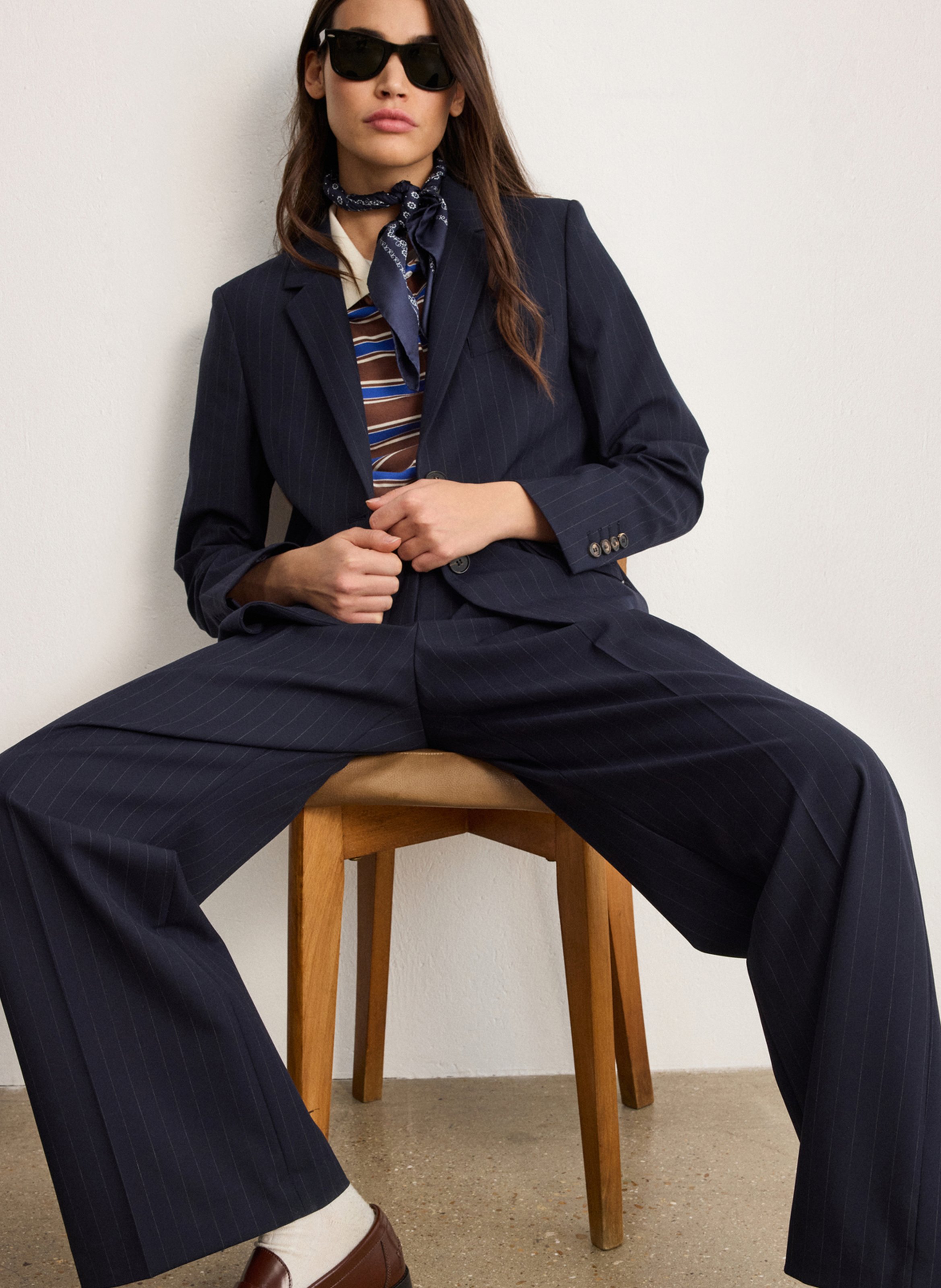 Veste tailleur droite à rayures PABLO Bleu