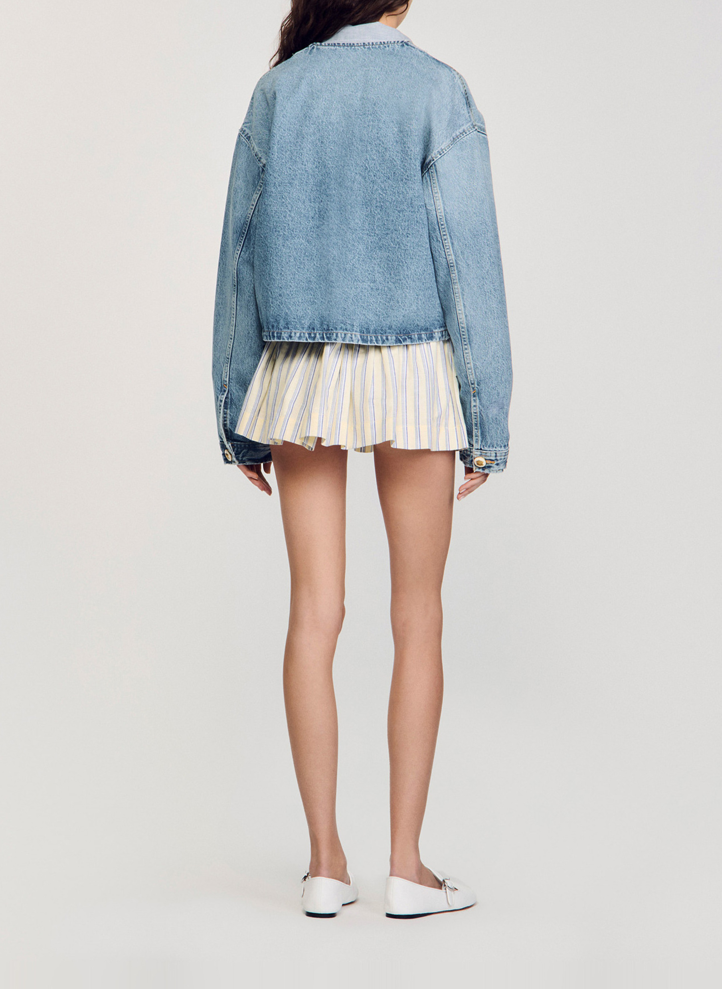 Blouson droit boutonné en jean  SANDRO Bleu