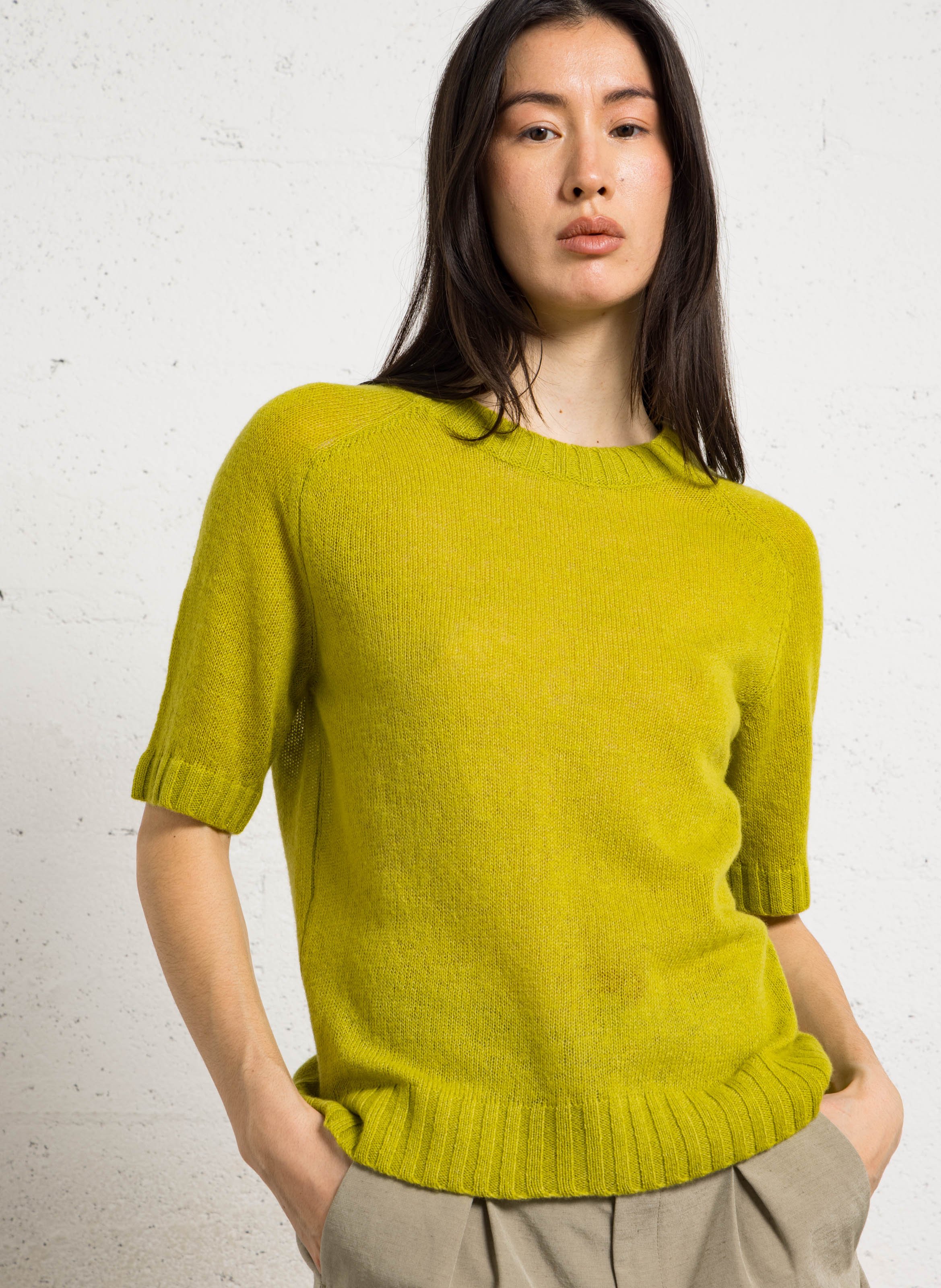 Pull droit col rond en laine mélangée SOEUR Vert