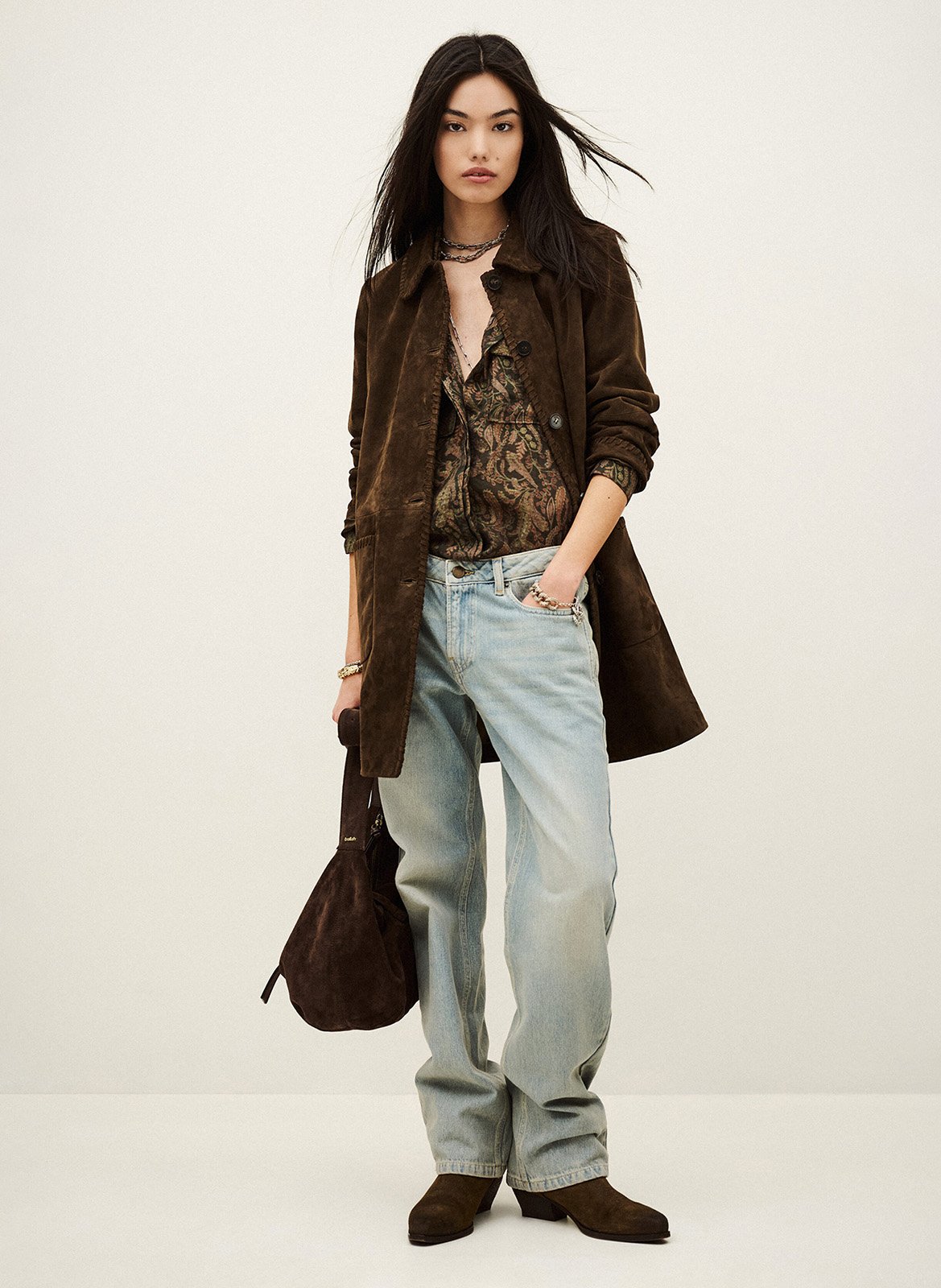 Manteau col classique en cuir BA&SH Marron