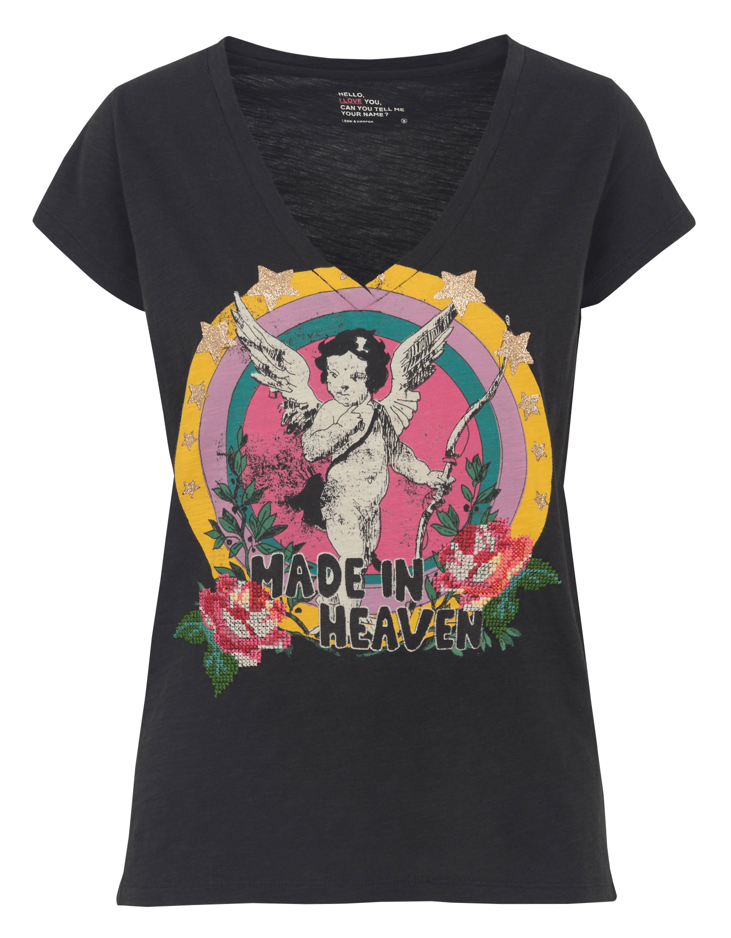 Tee-shirt droit col V en coton bio LEON & HARPER Gris