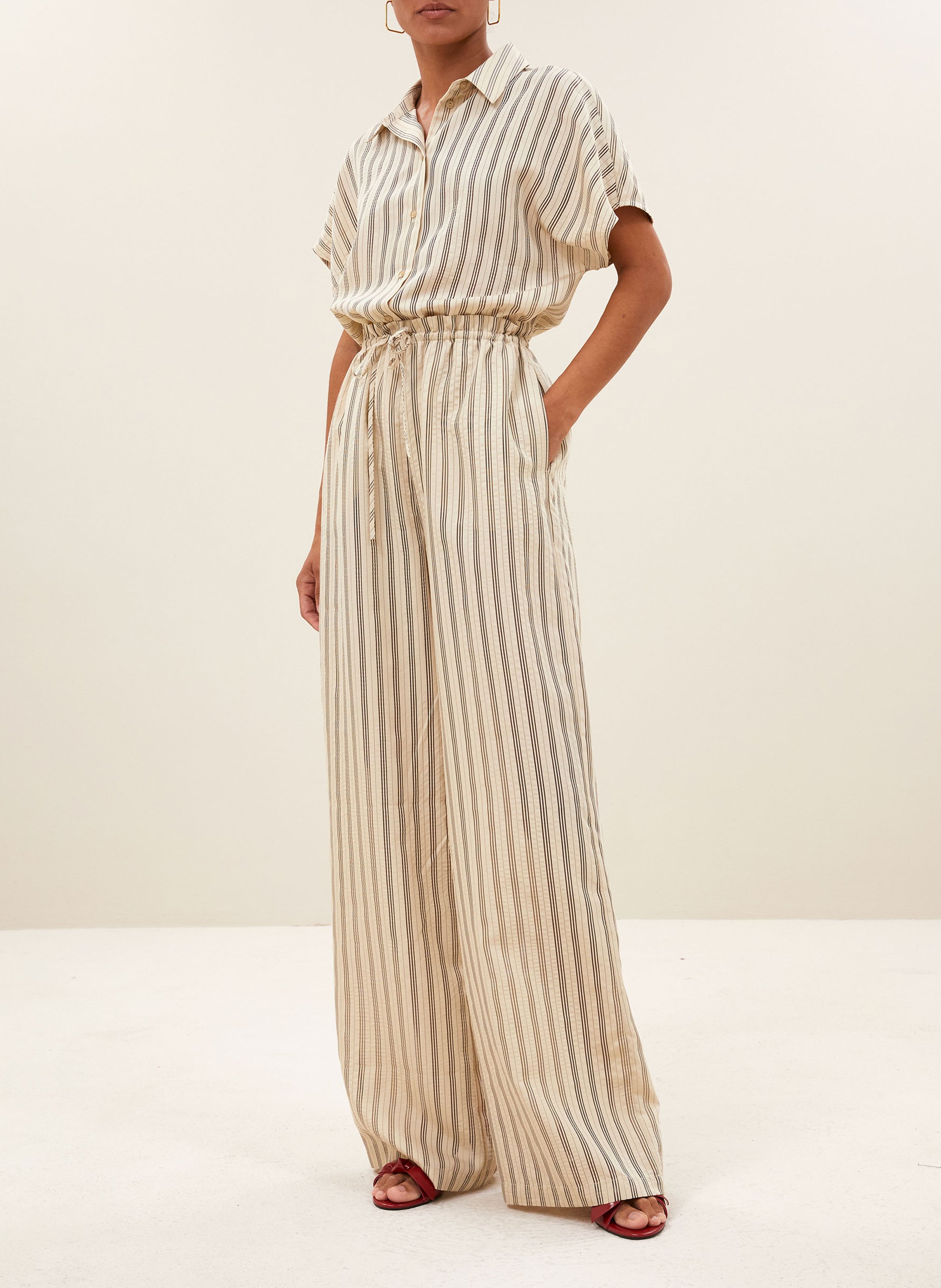 High-waisted striped pants BY BAR Black