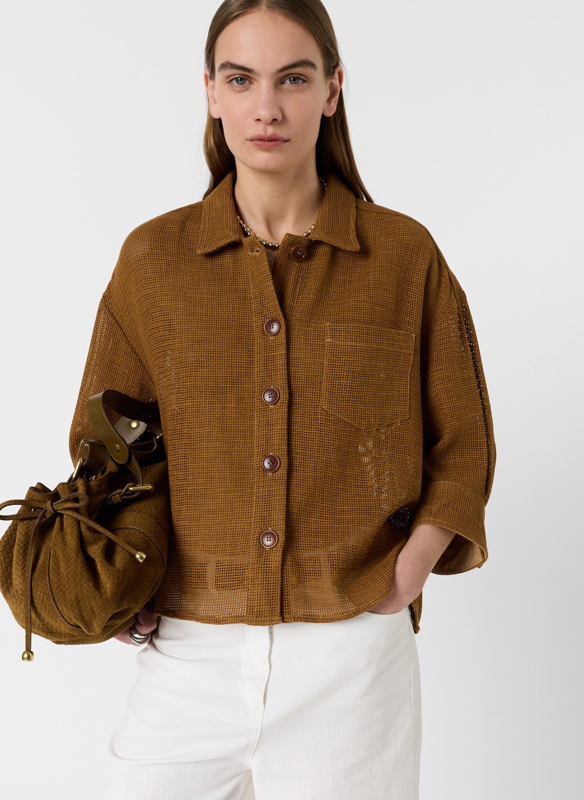 Surchemise boutonnée en tissu résille GERARD DAREL Marron