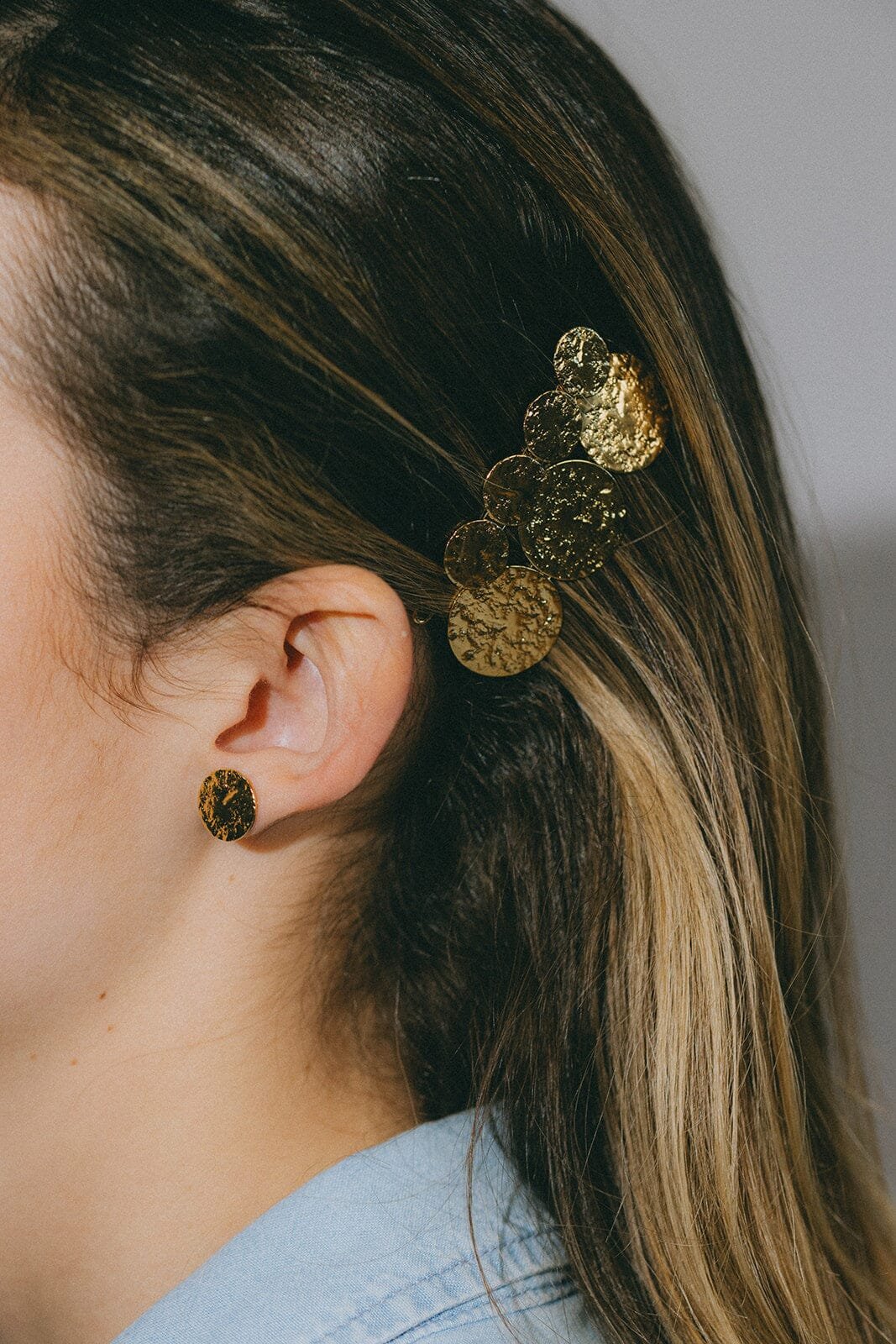 Hammered round gold-plated barrette MONSIEUR SIMONE Silver