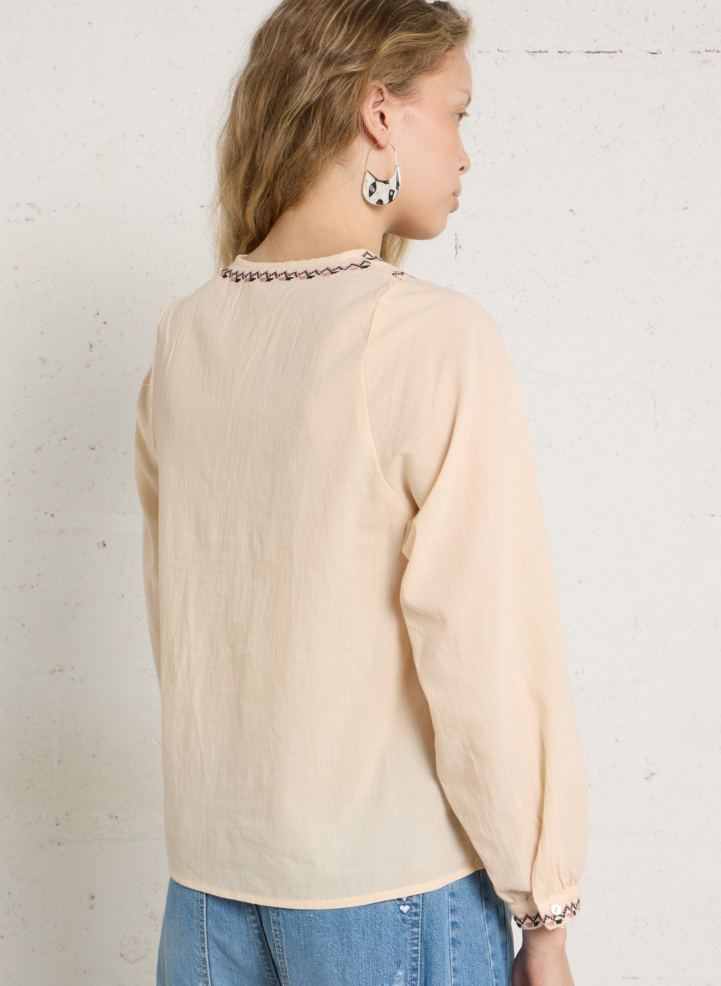 Blouse col tunisien à motifs brodés THE KORNER Blanc