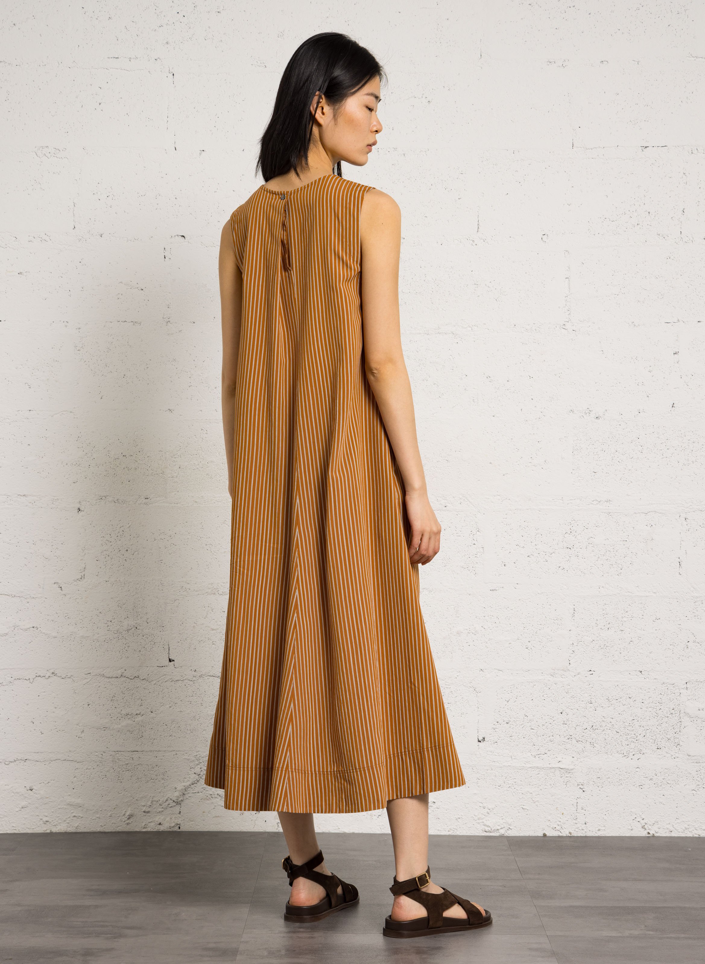 Robe longue col rond à rayures POMANDERE Orange