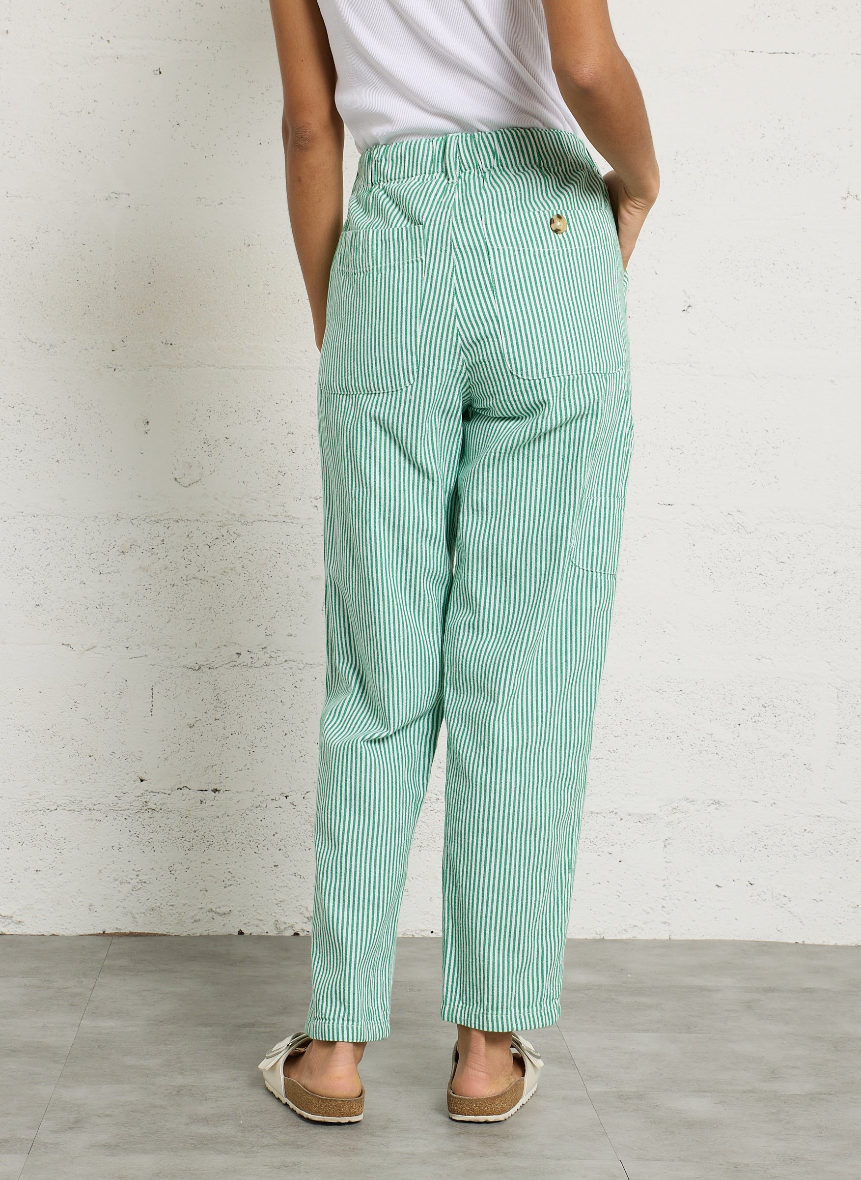 Pantalon droit taille haute à rayures LEON & HARPER Vert