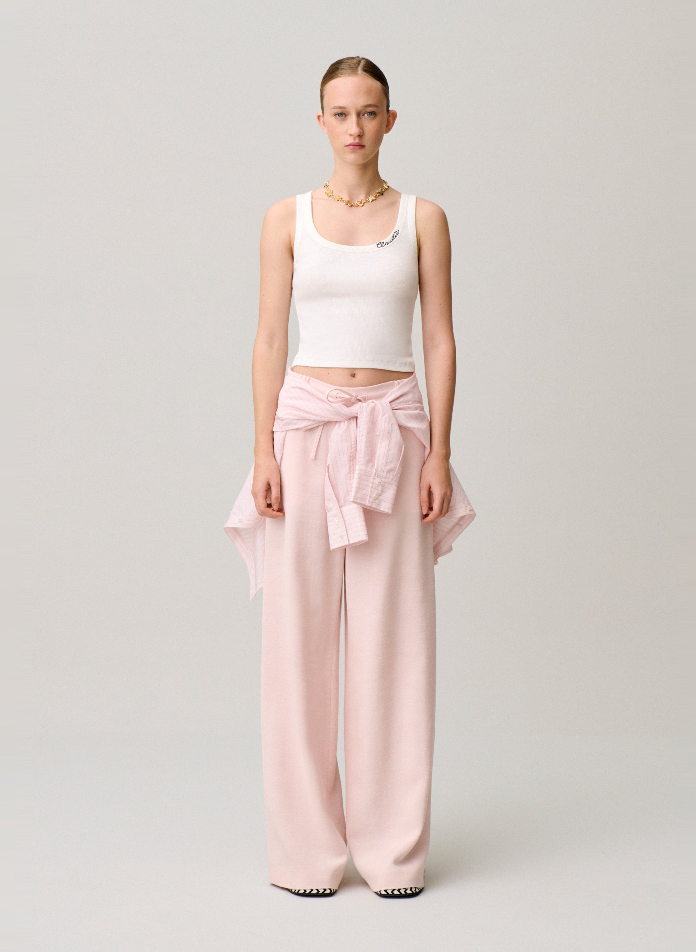 Cotton-blend tank top with round neck CLAUDIE PIERLOT Beige