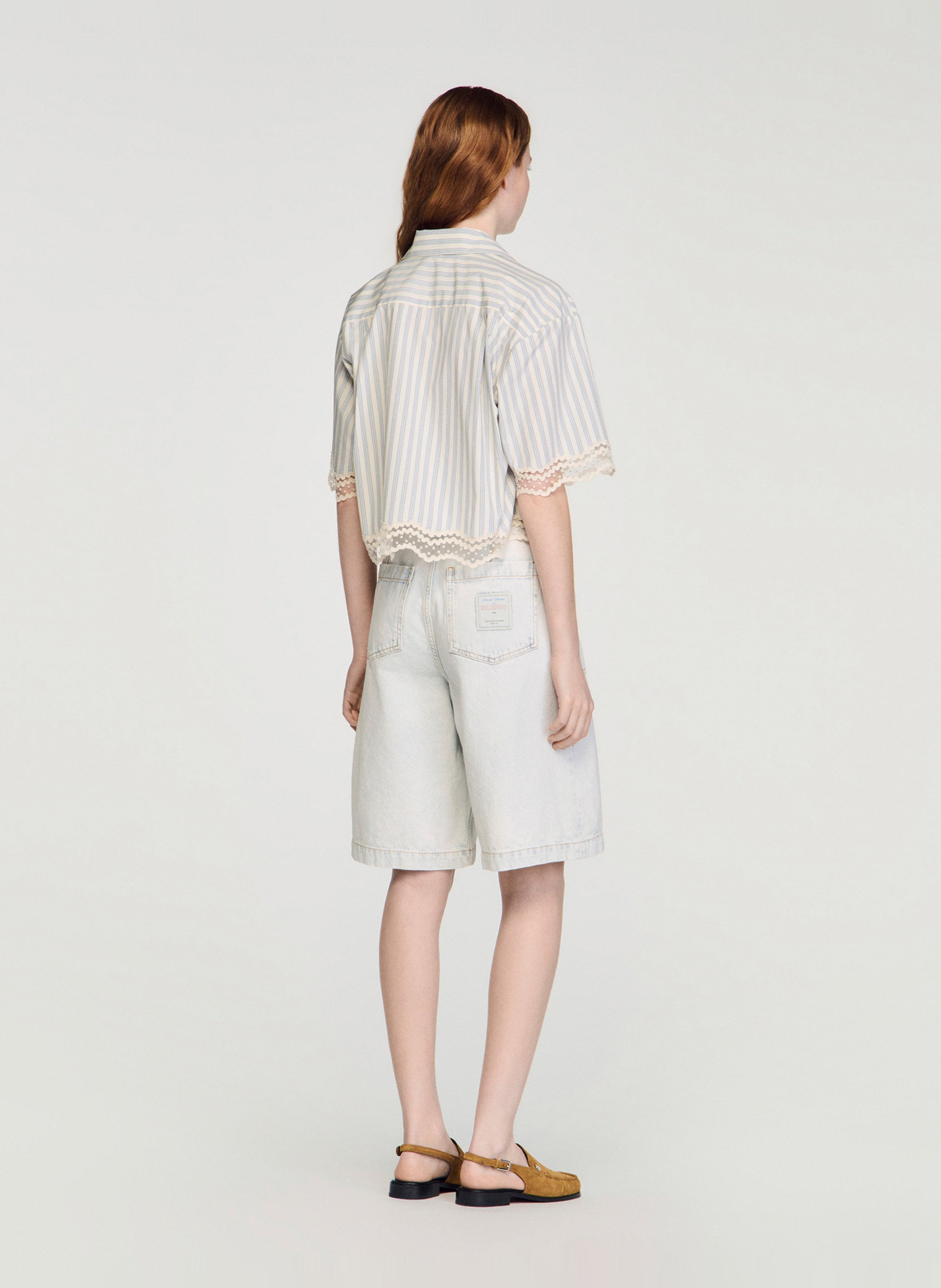 Chemise oversize col classique en coton rayé SANDRO Beige