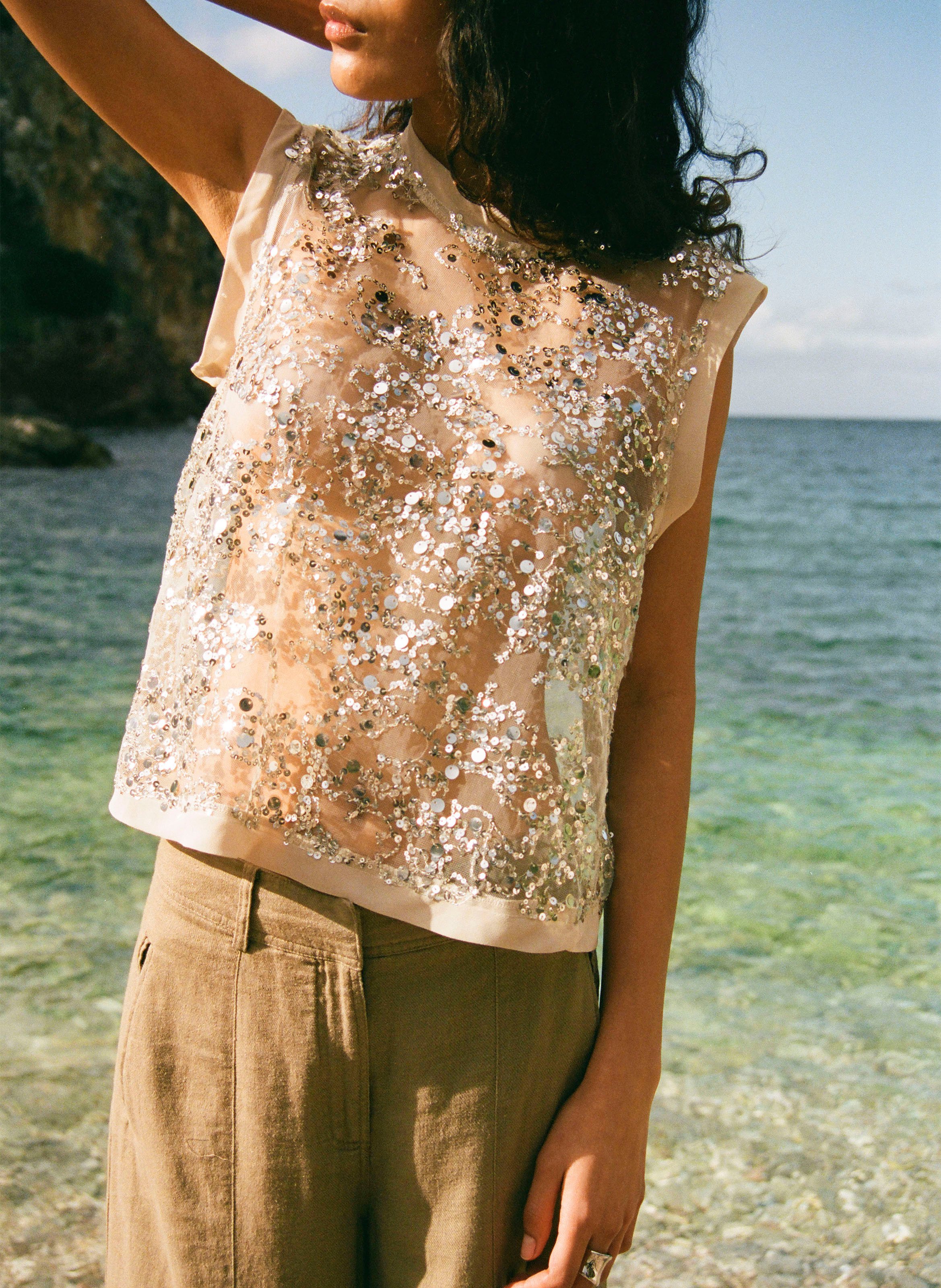 Pantalon large en lin mélangé ROUGE EDIT Marron