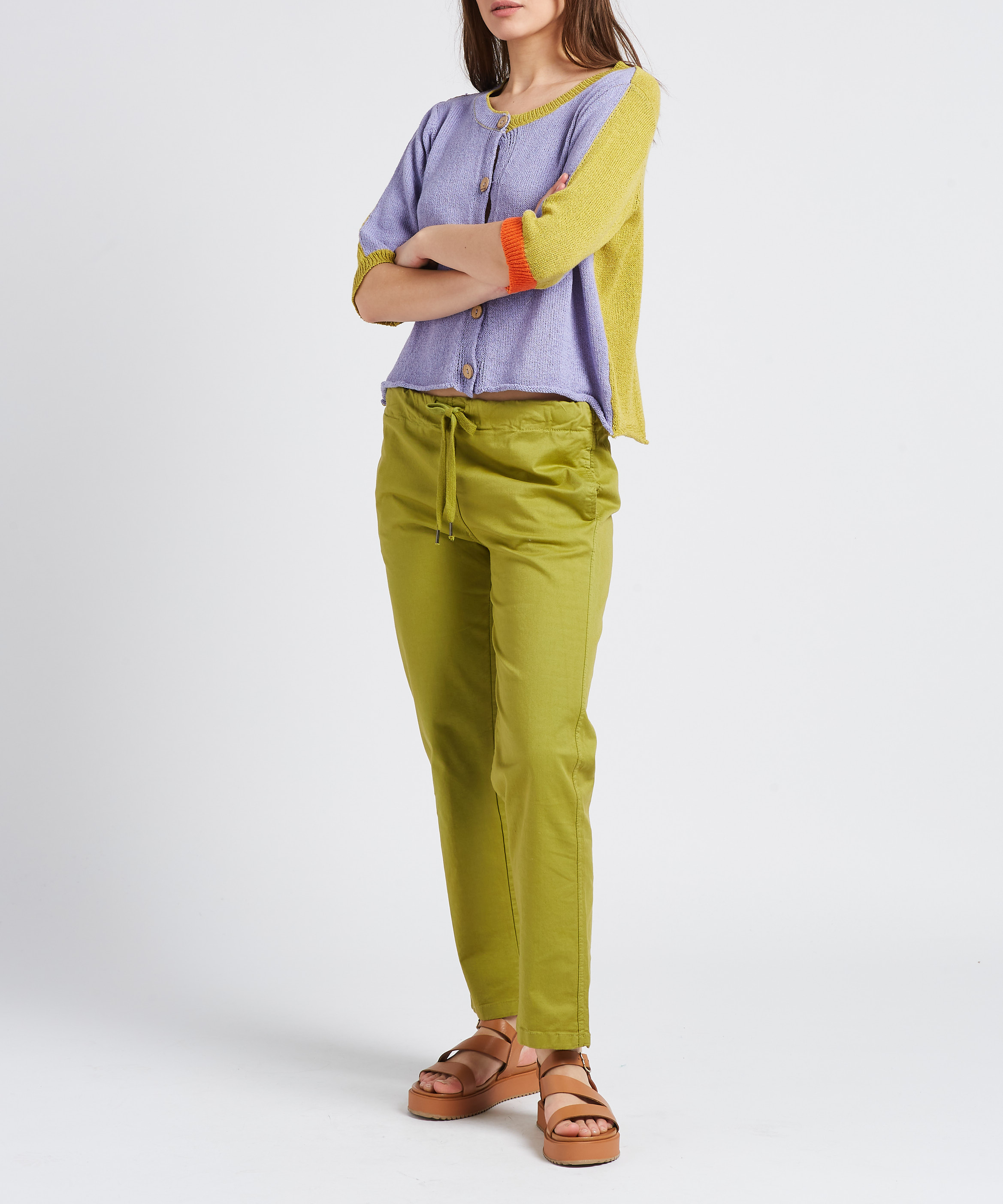 Cotton-blend carrot pants with ties DR BLOOM Green