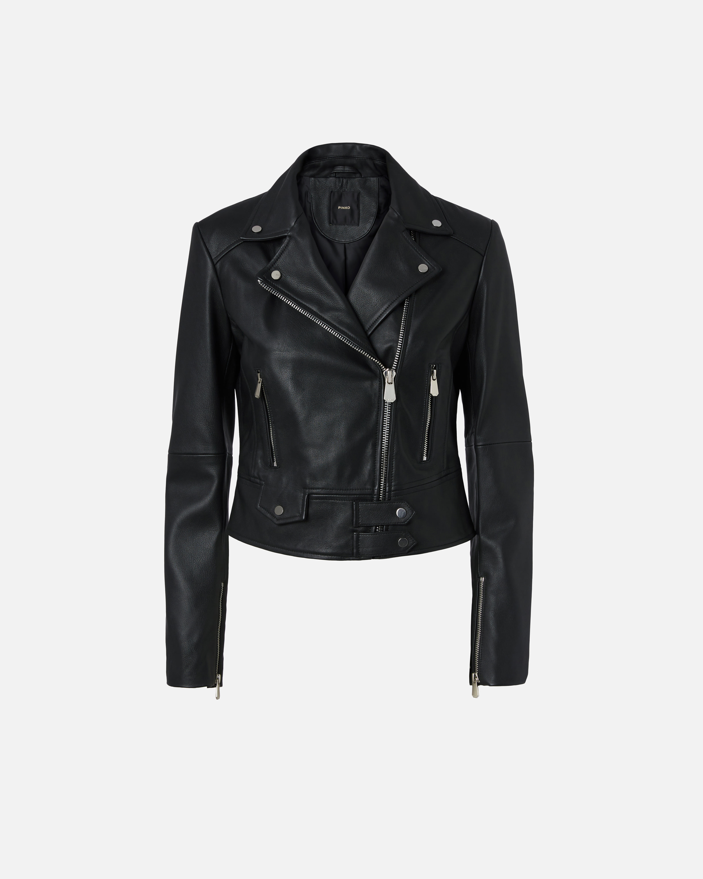 Blouson de motard court zippé en cuir nappa PINKO Noir