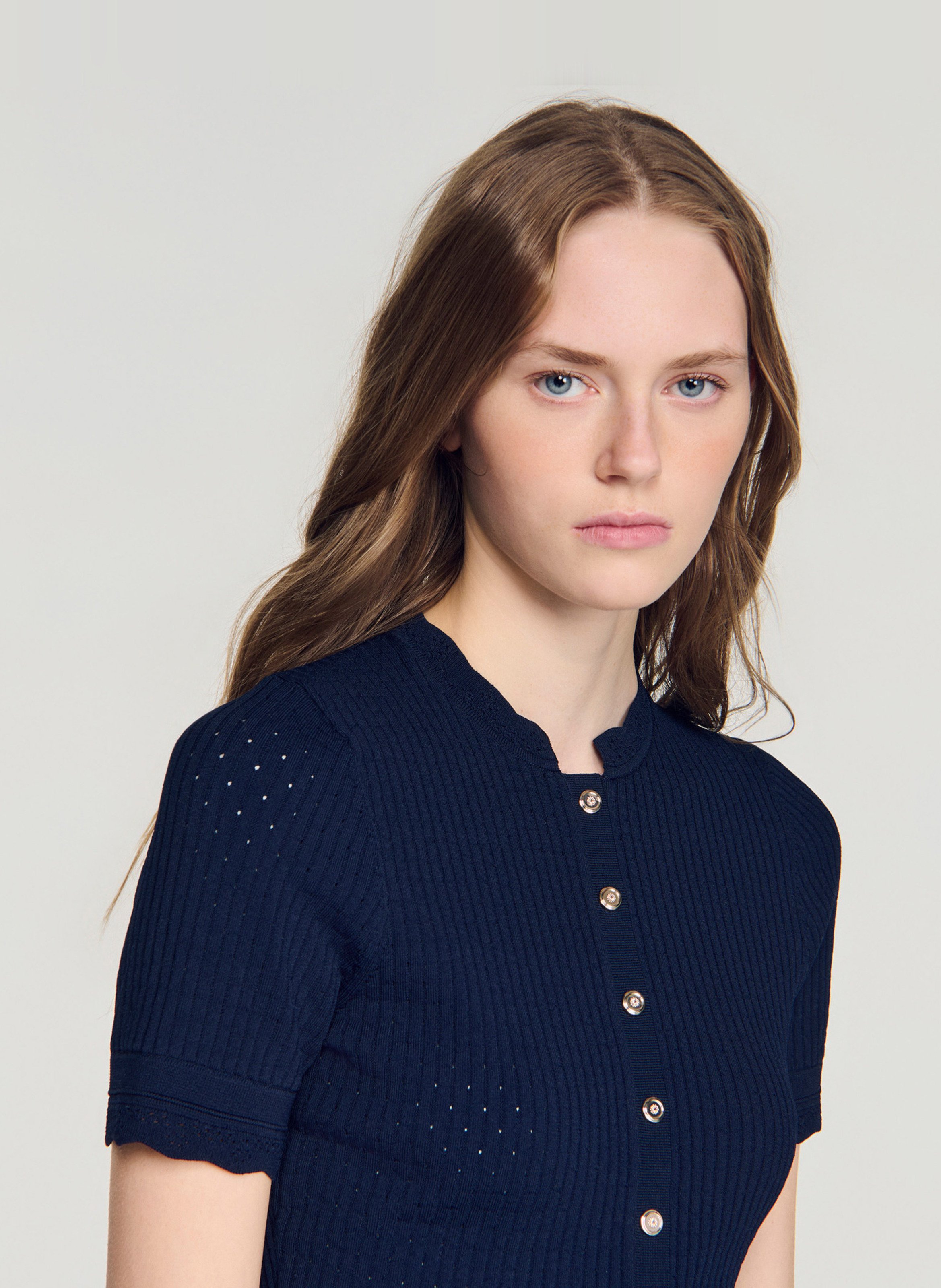 Cardigan court en maille SANDRO Bleu