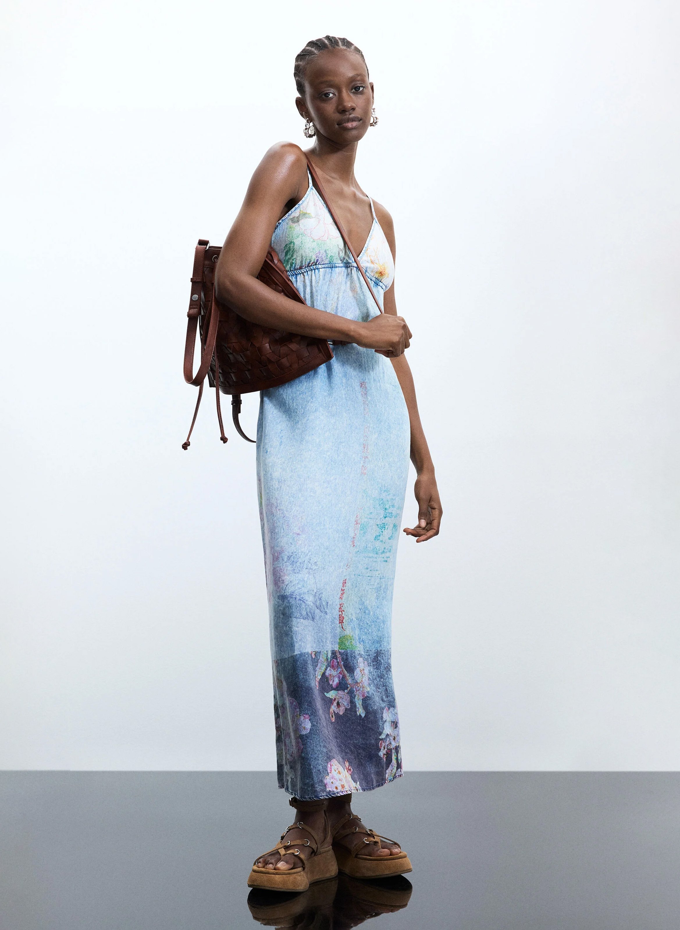 Robe longue col V  DESIGUAL Bleu