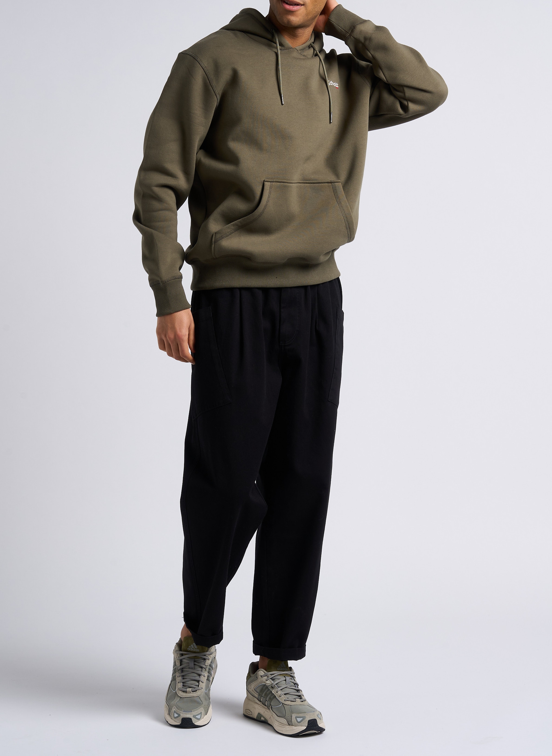 Kapuzensweatshirt aus Baumwoll-Mix mit Stickerei, Regular Fit SCHOTT Khaki