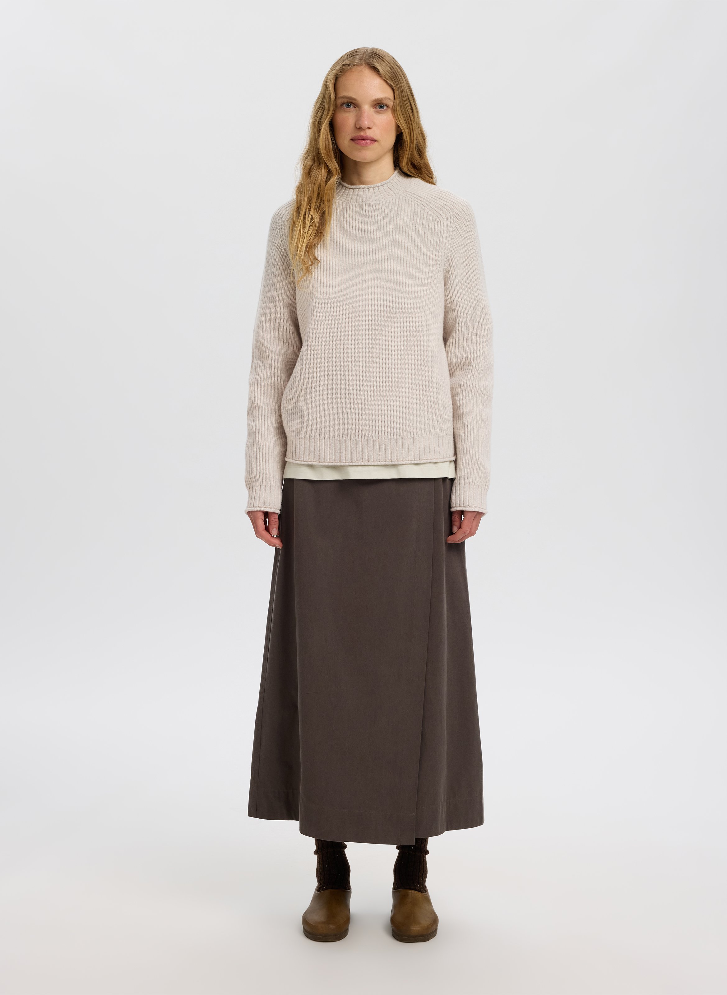 Pull droit col rond en laine SELECTED Beige