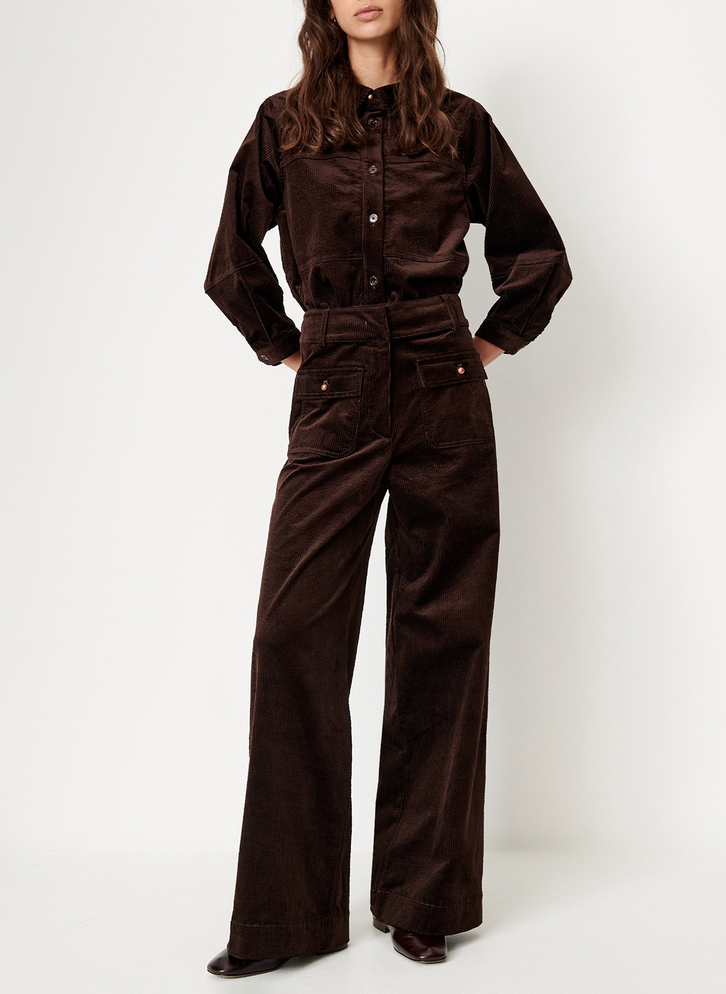Pantalon évasé en velours côtelé SESSUN Marron