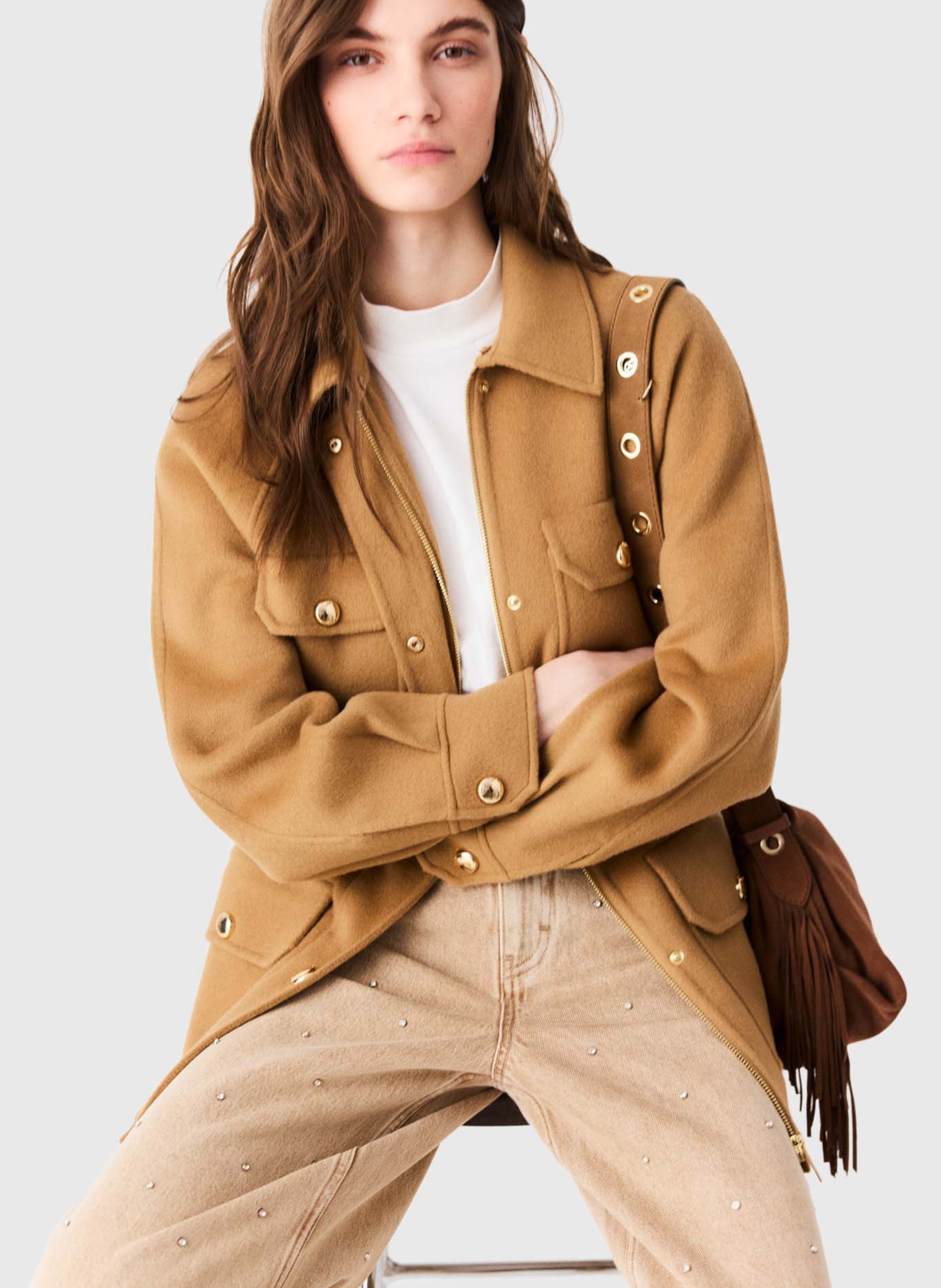 Manteau en laine ceinturée MAJE Beige