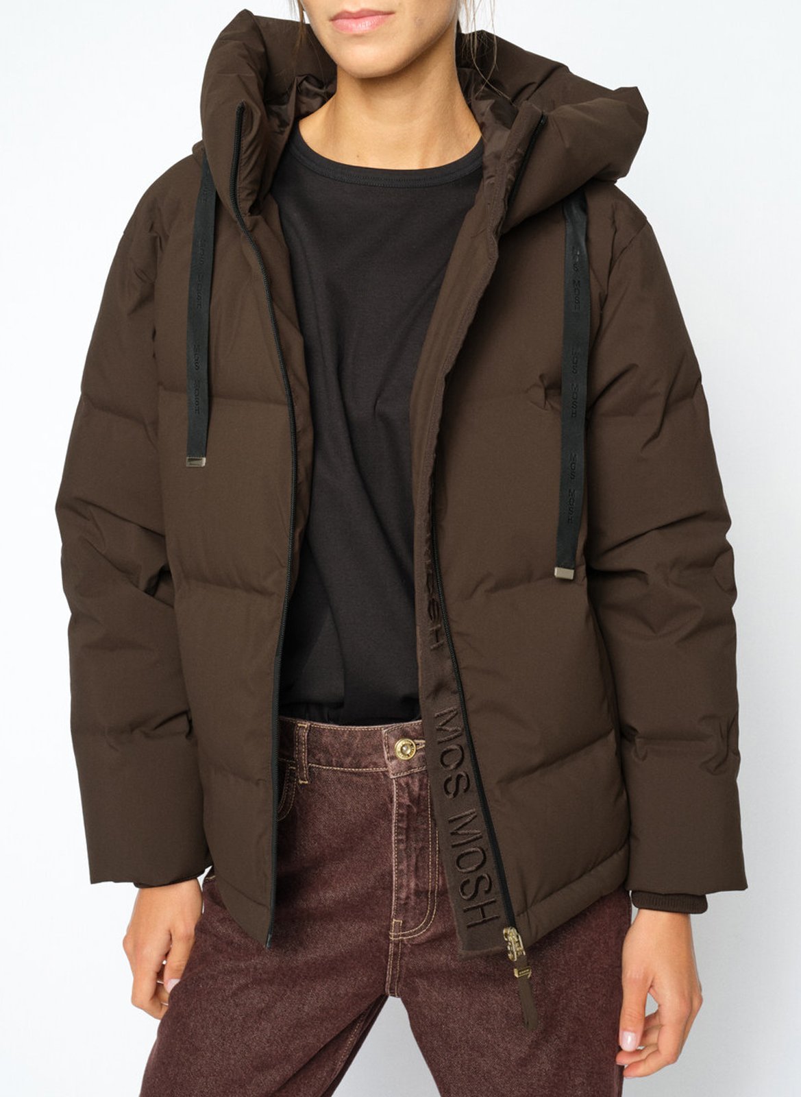 Zipped padded jacket with hood MOS MOSH Brown