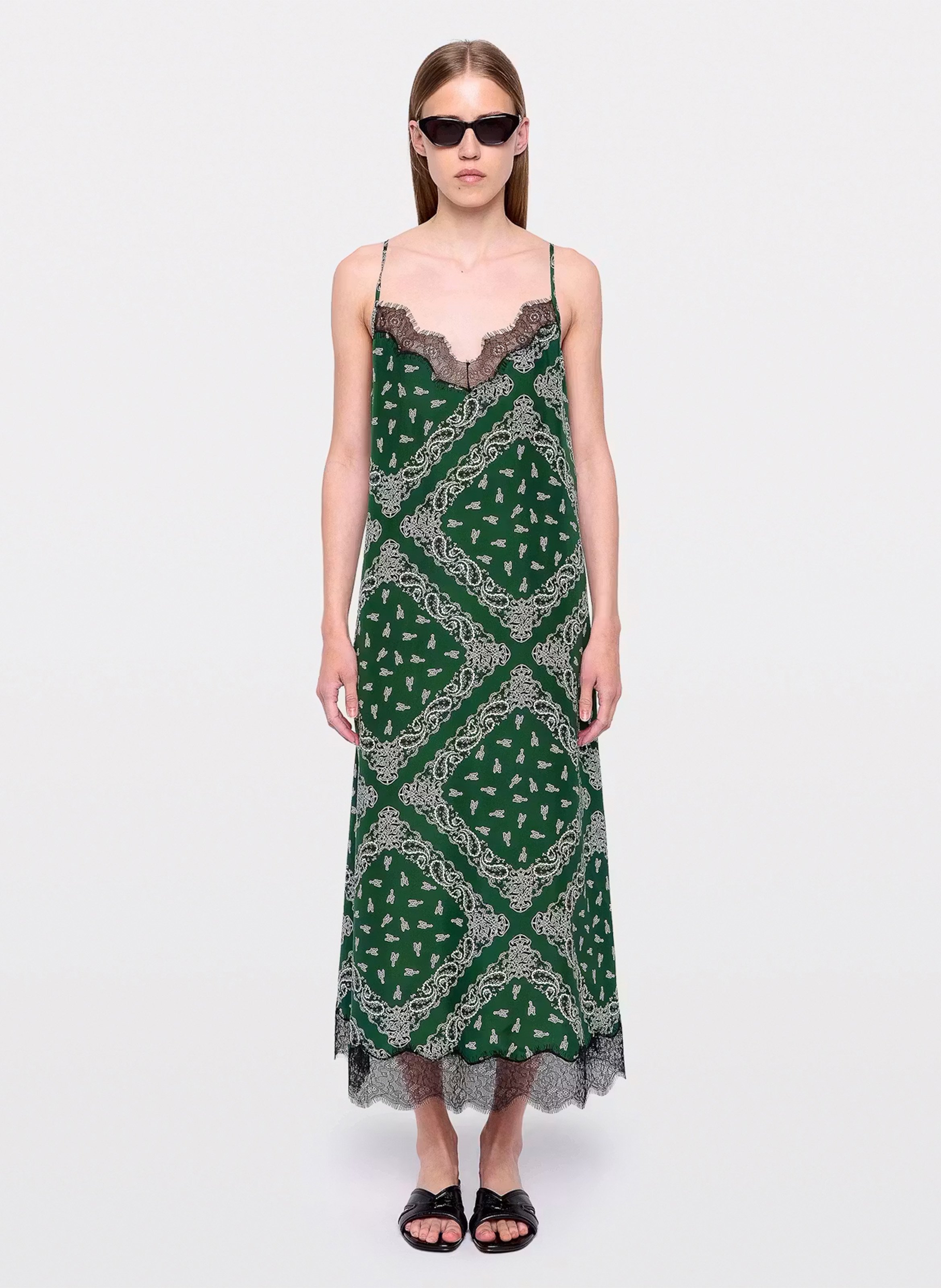 Long printed silk V-neck dress ZADIG&VOLTAIRE Green