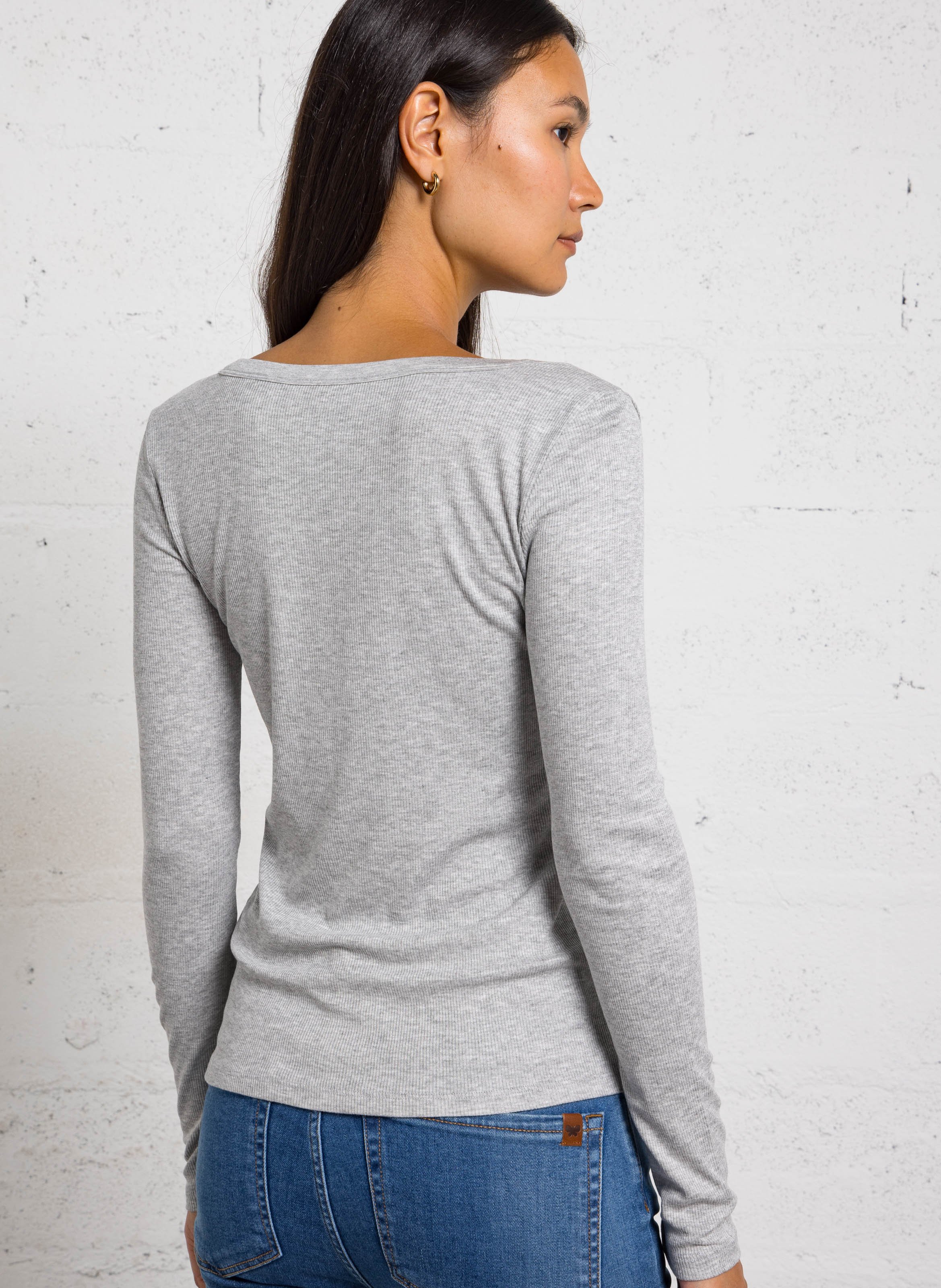 Getailleerd T-shirt met ronde hals en ribbeltextuur MAJESTIC FILATURES Grijs