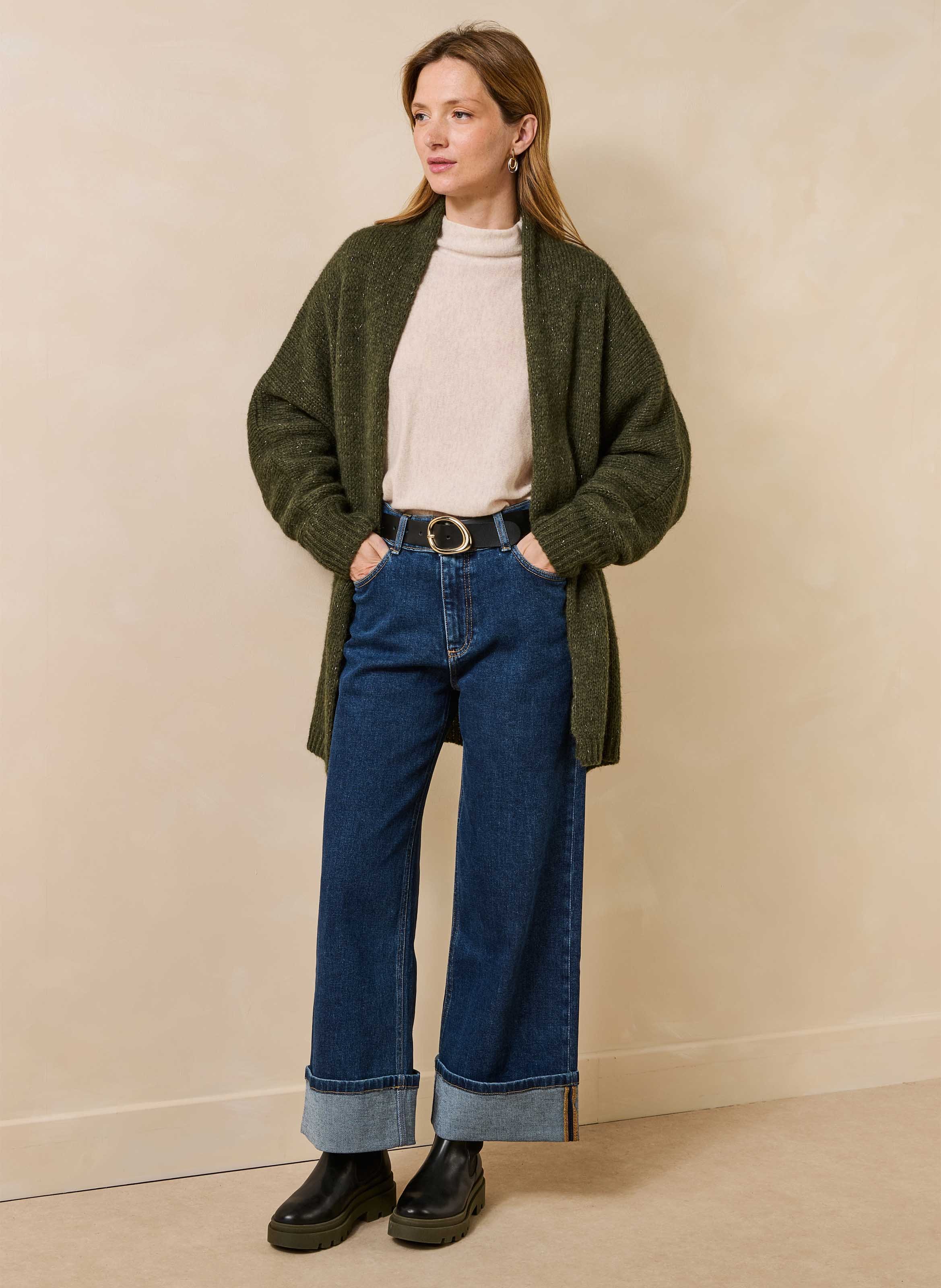Gilet mi-long en maille irisée LA FEE MARABOUTEE Vert