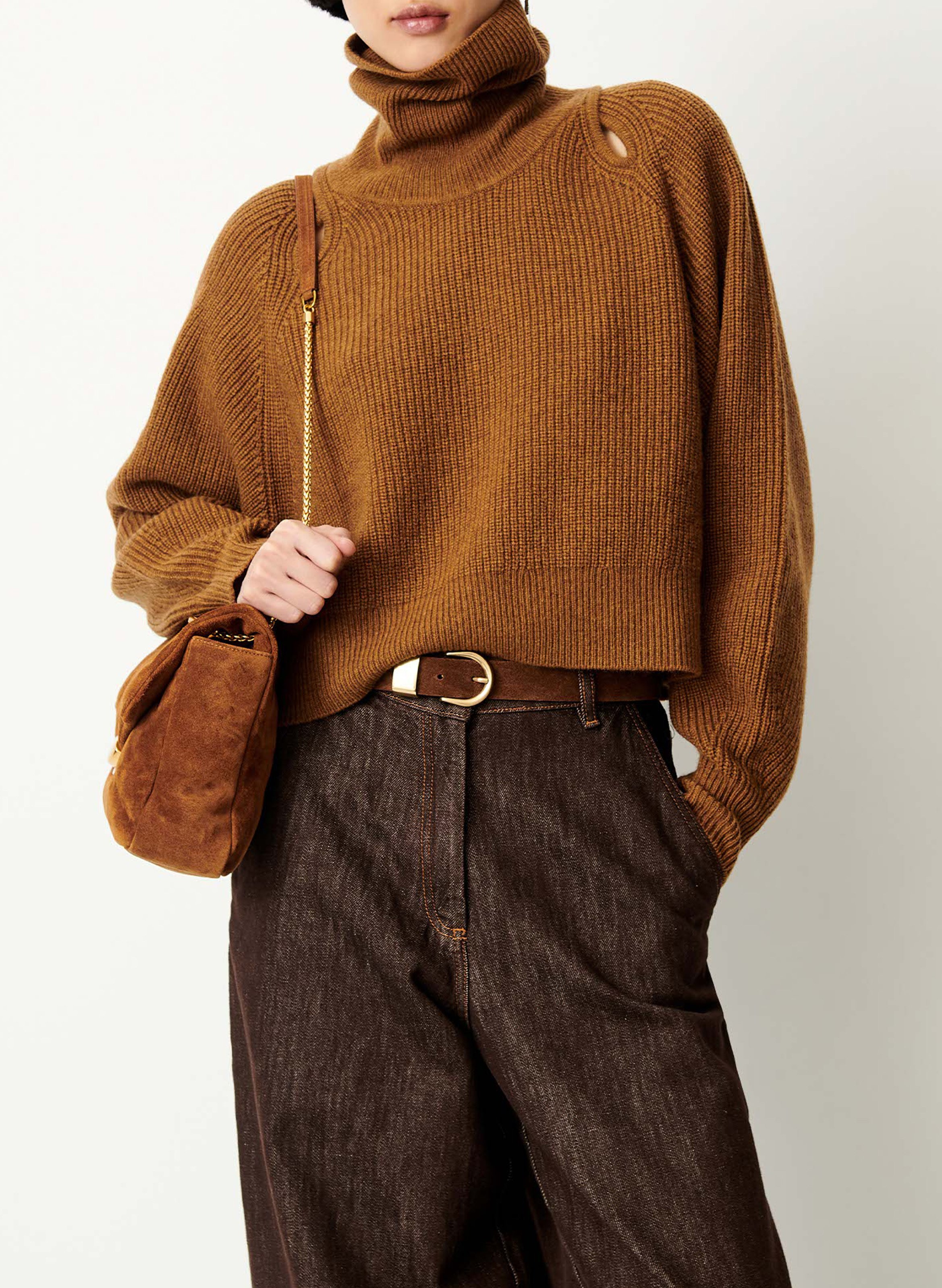 Pull oversize col roulé en laine mélangée SESSUN Marron
