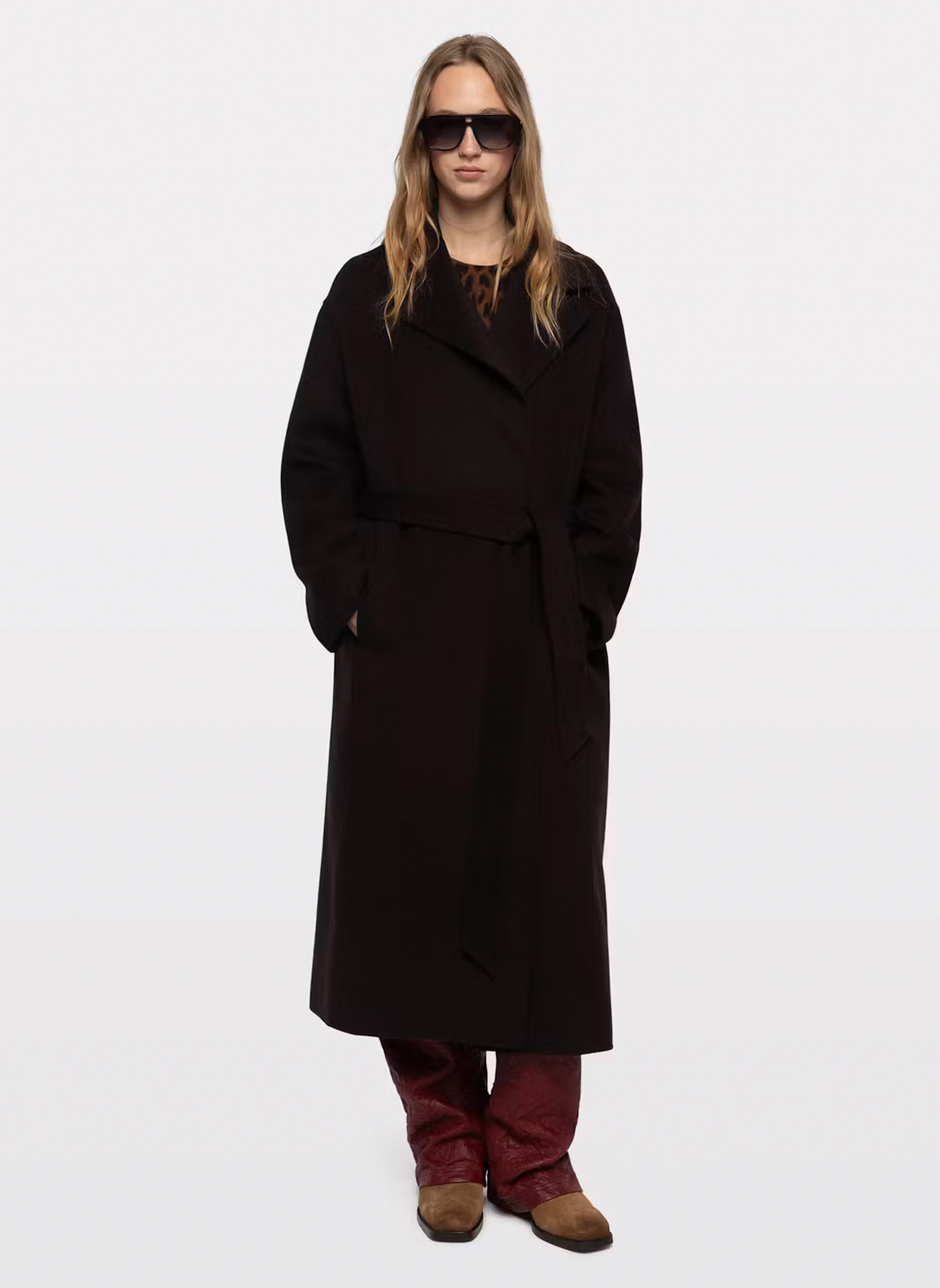 Lange mantel met ceintuur van gemengde gerecyclede wol ZADIG&VOLTAIRE