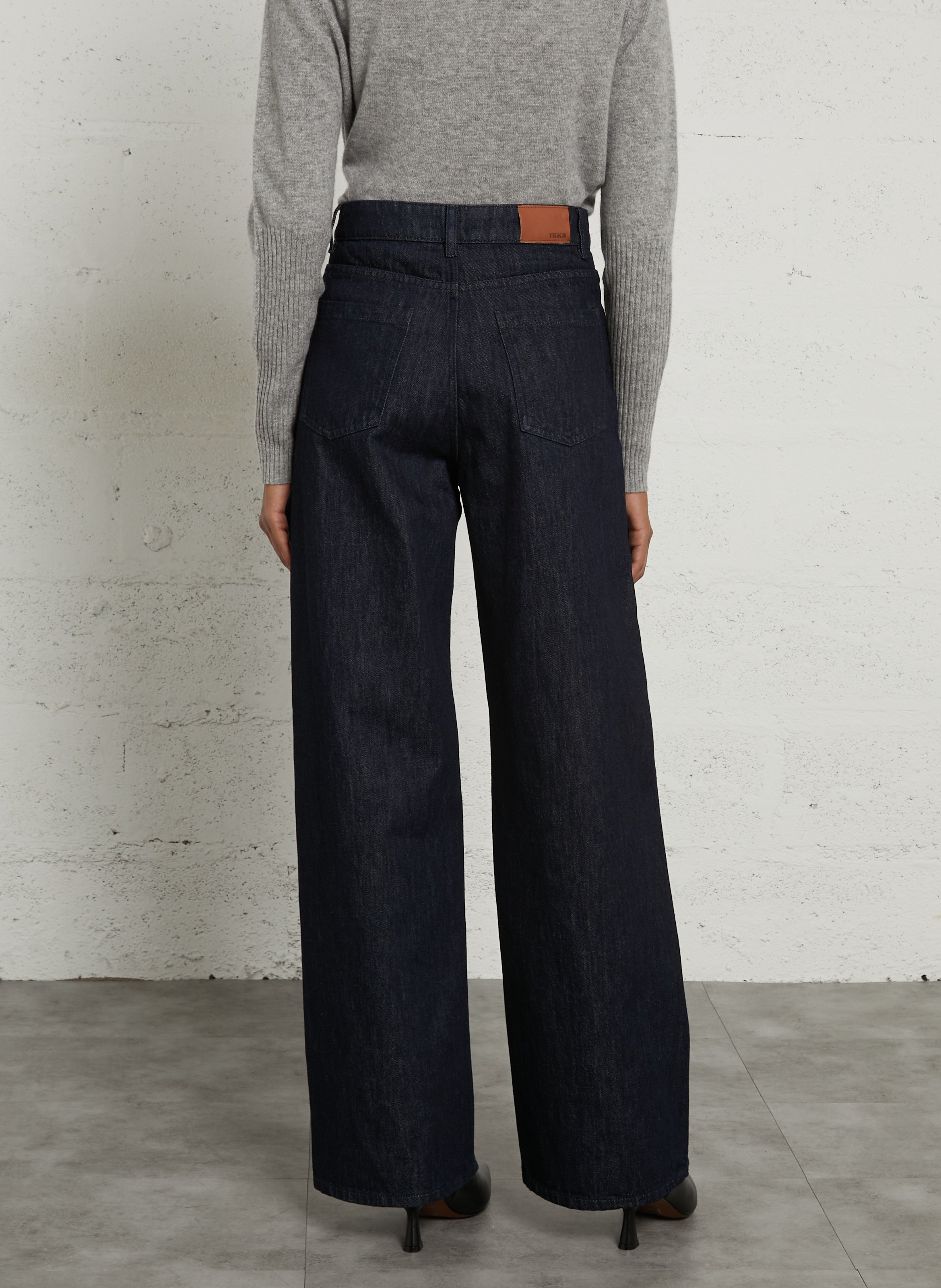 Donkerblauwe jeans met hoge taille en wijde pijpen IKKS Blauw