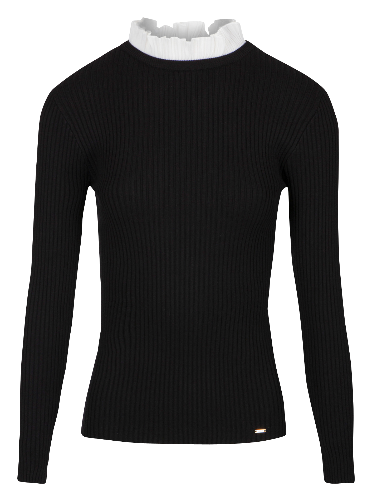 - Ronde hals,
- Gevoerd effect: Victoriaanse kraag,
- Recht model,
- Lange mouwen. MORGAN Zwart