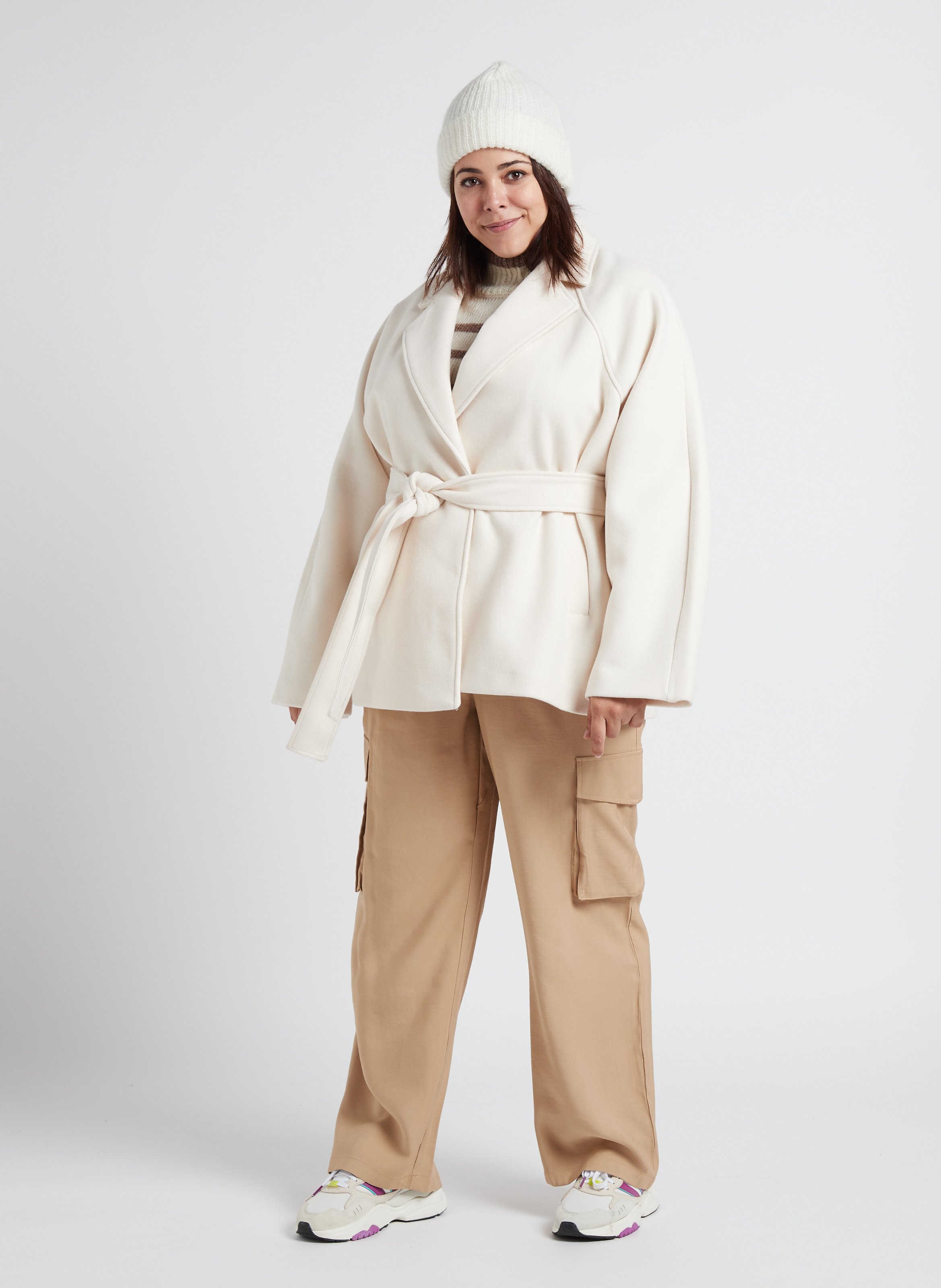 Manteau col tailleur ceinturé  GINA TRICOT Blanc