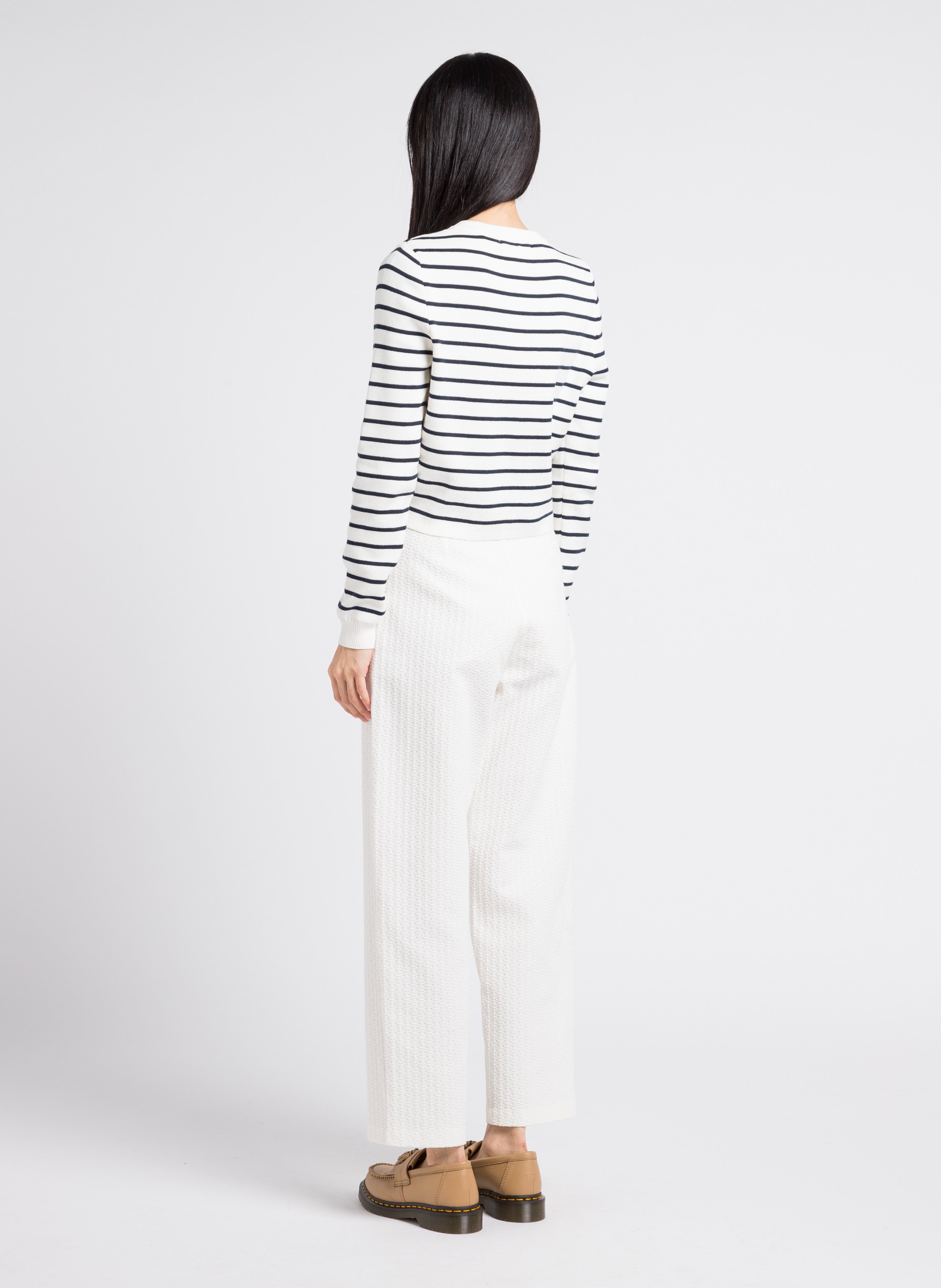 Gilet col rond rayé en coton mélangé  MAISON LABICHE Blanc