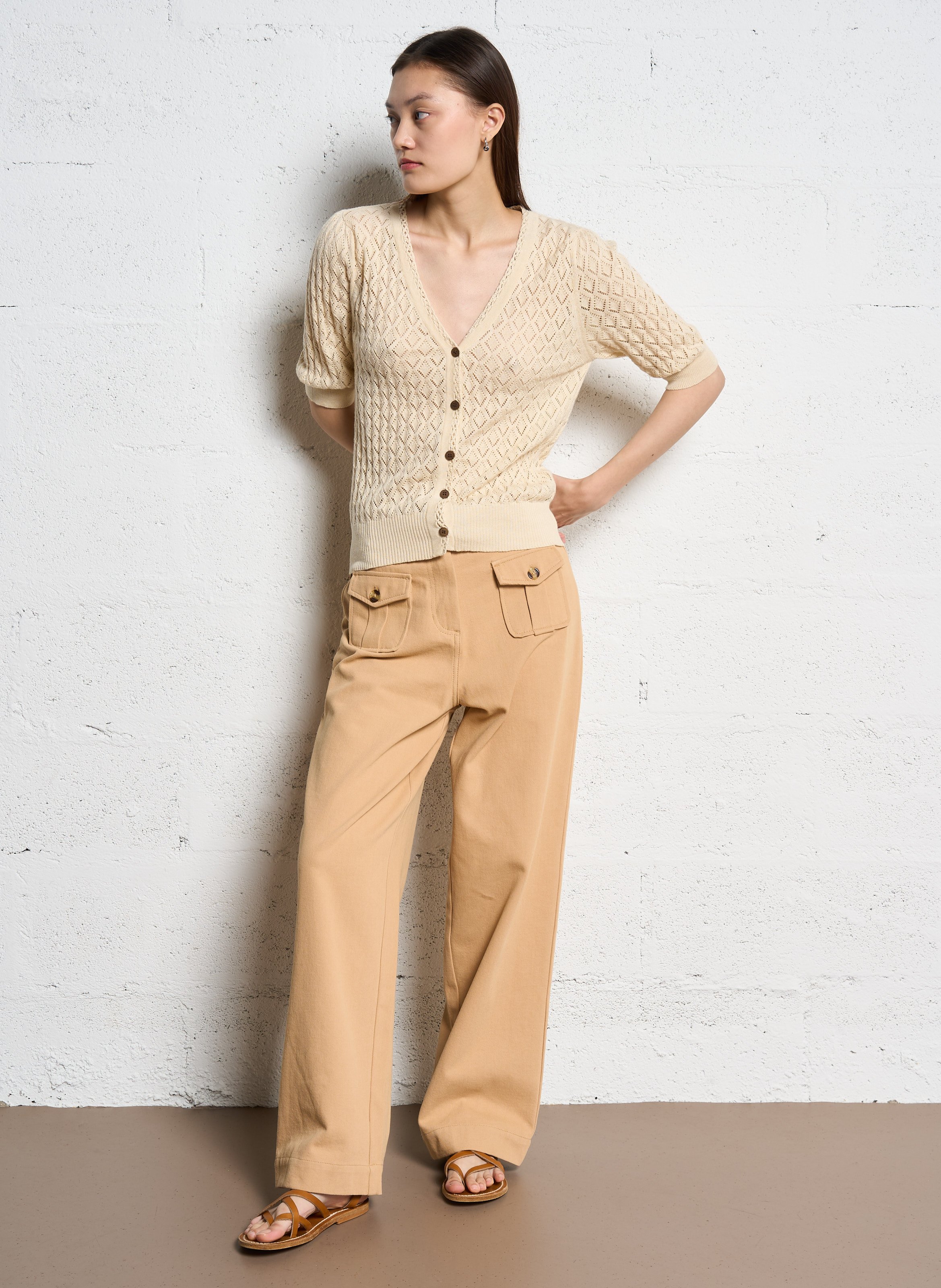 Pantalon large en coton EMILE ET IDA Beige