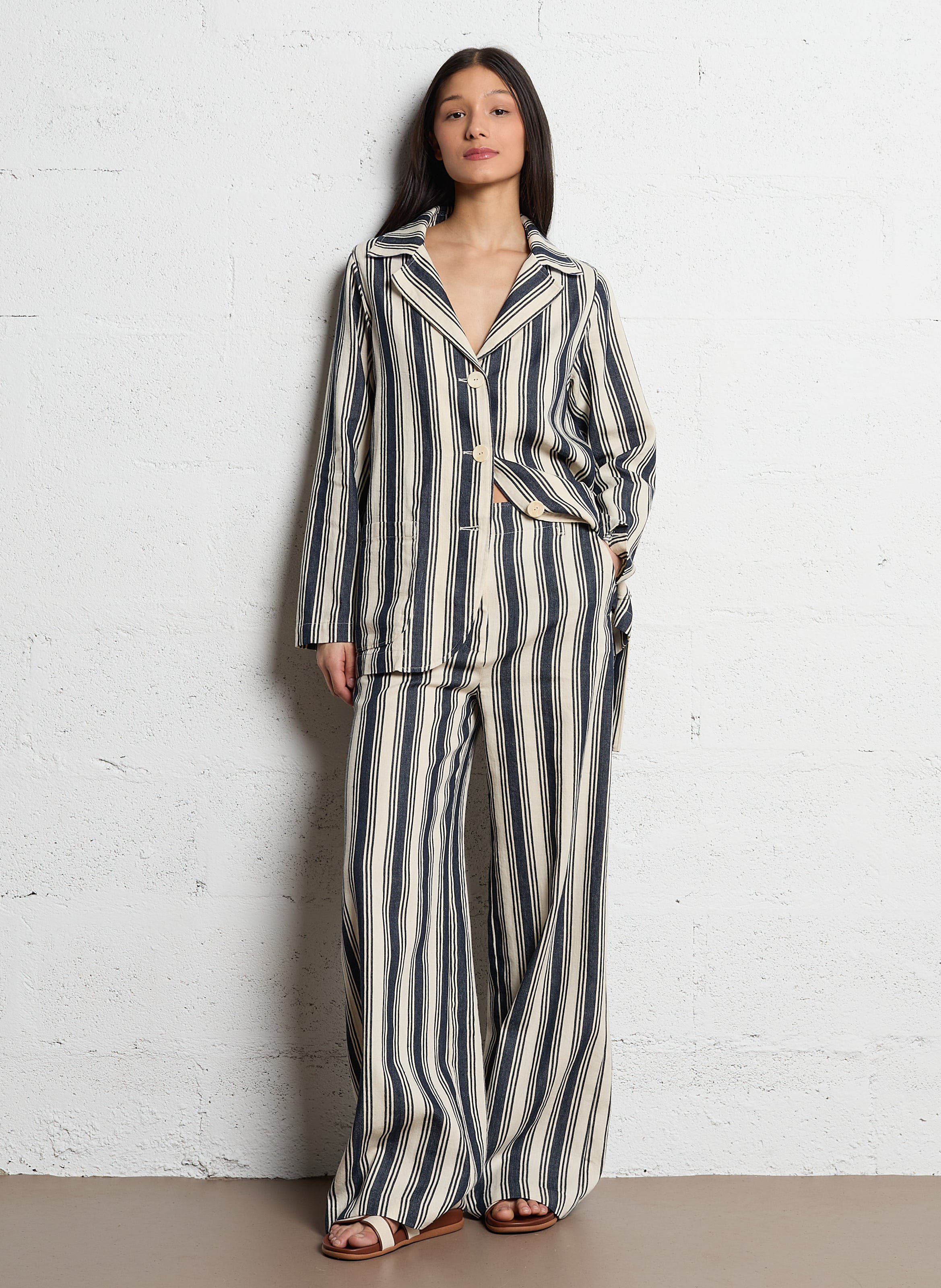 High-waisted cotton-blend flared pants DIEGA White