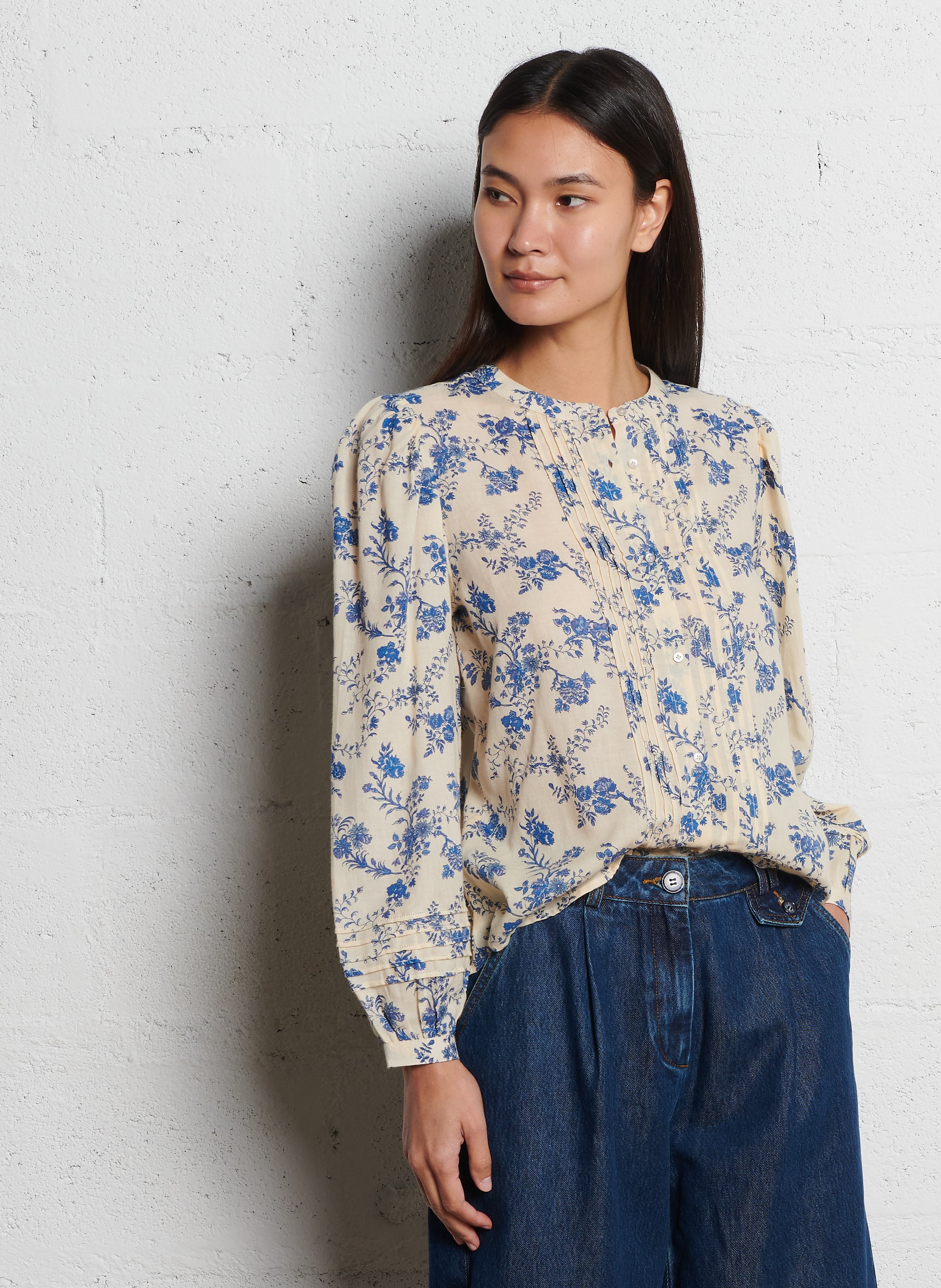 Baumwollbluse mit Rundhalsausschnitt EMILE ET IDA Blau