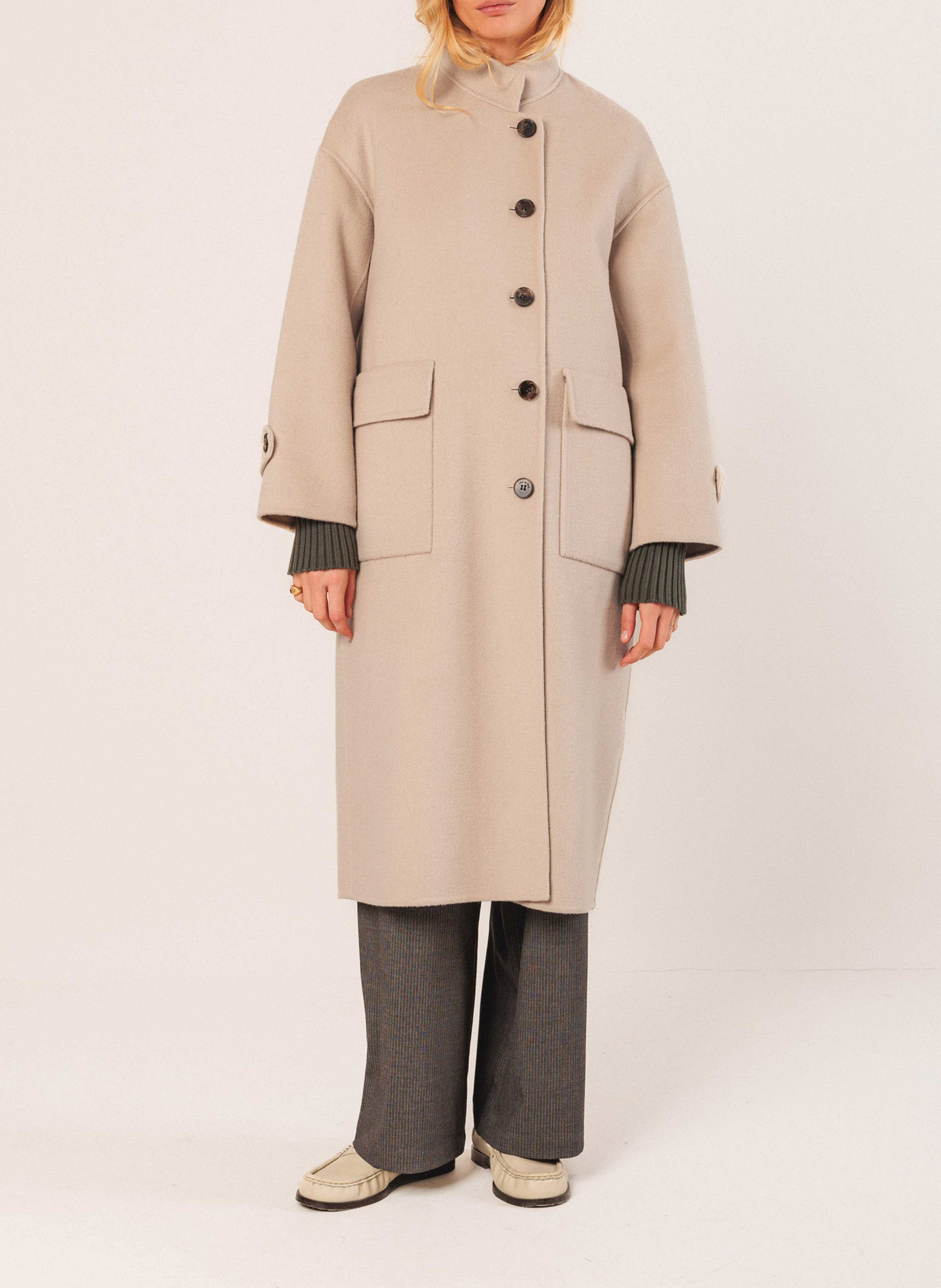 Manteau oversize col montant en laine mélangée INDI & COLD Argent