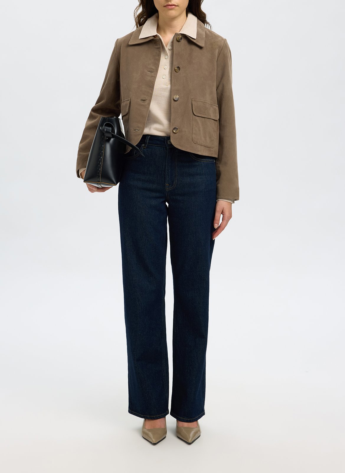 Heathered wool long-sleeve polo SELECTED Beige