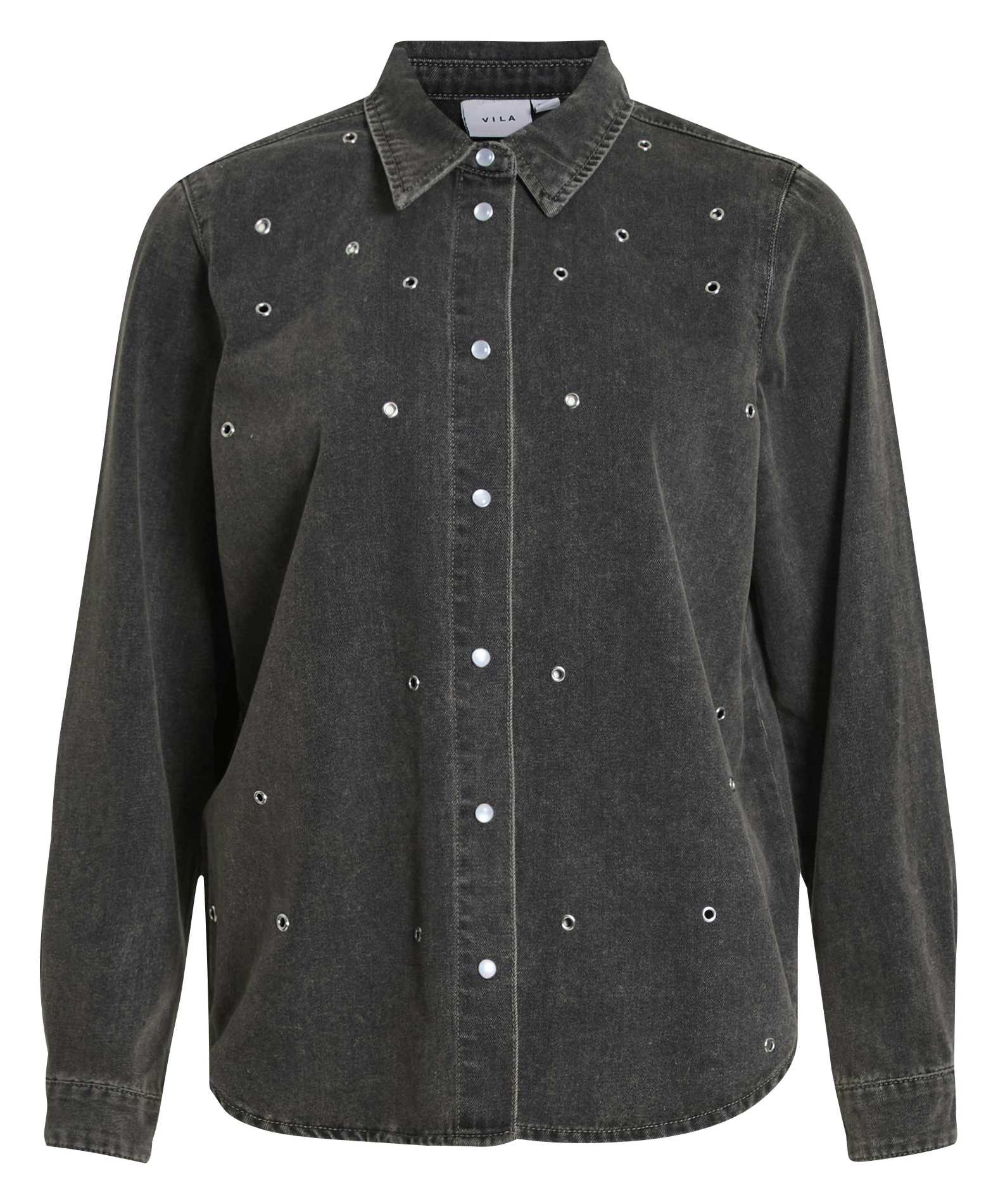 Straight-cut cotton-blend shirt with classic collar VILA Grey