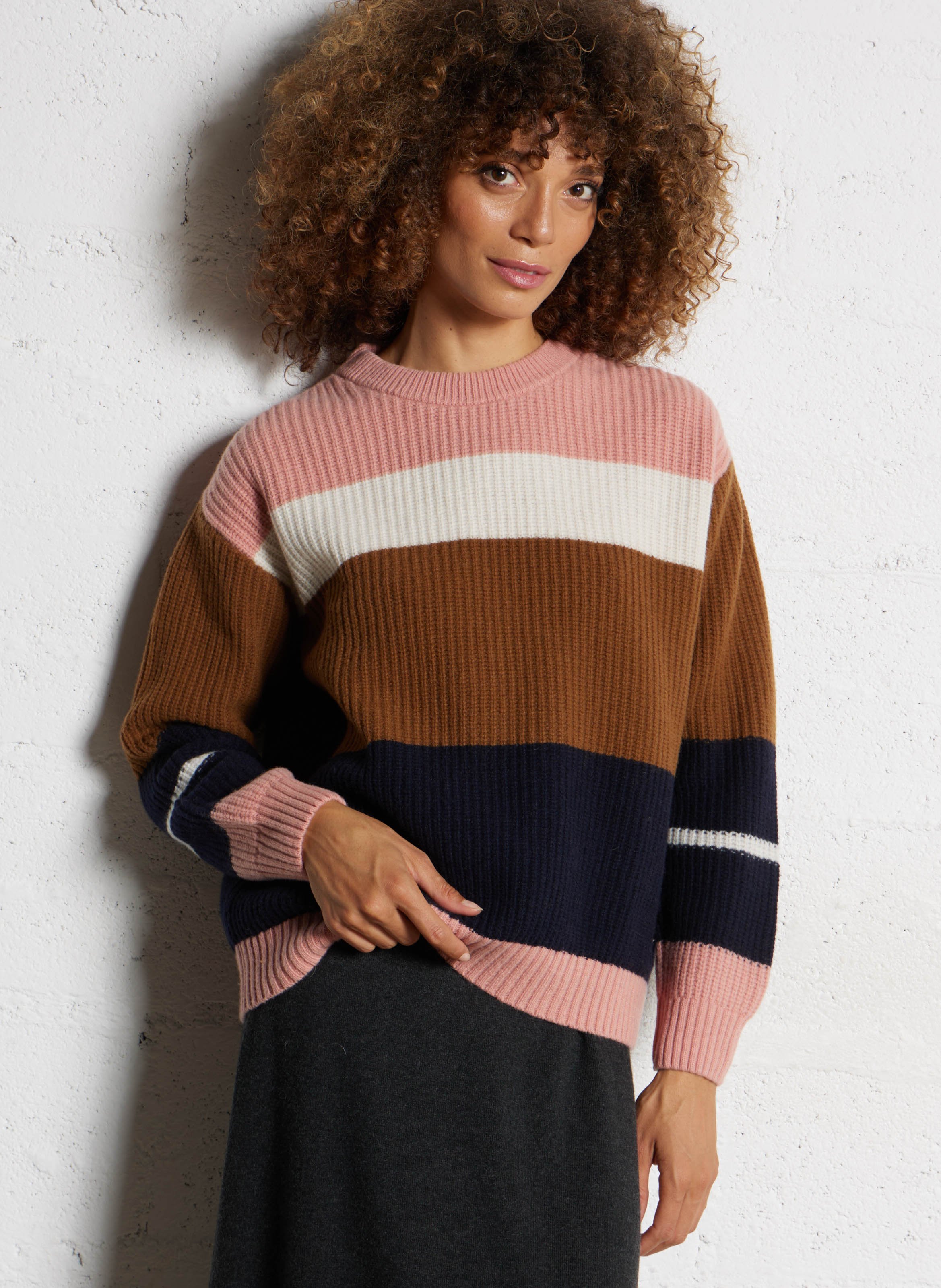 Pull col rond rayé en laine mélangée ARMOR LUX Marron